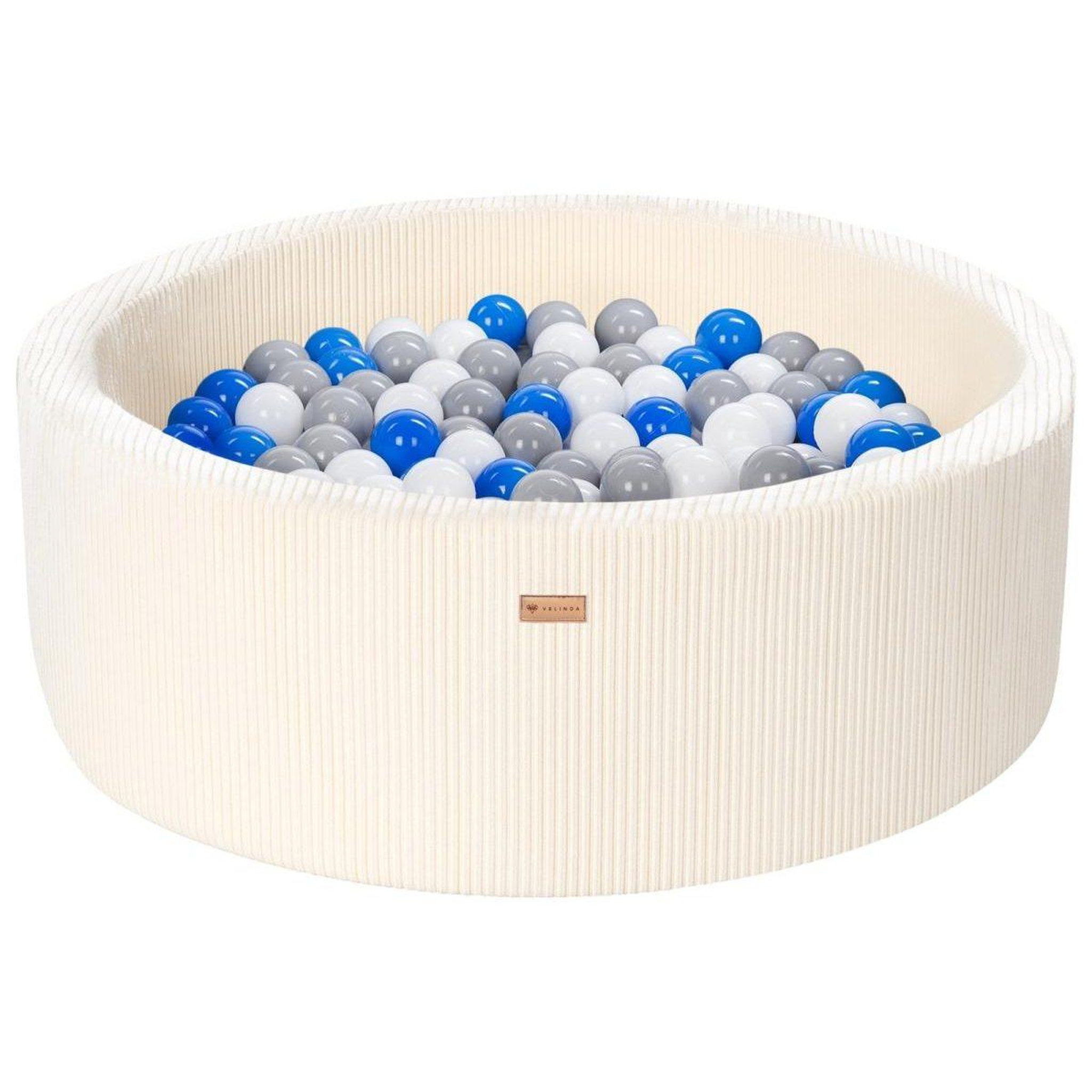 VELINDA Piscine à balles en velours côtelé avec 300 balles, diamètre env. 90 cm — crème
