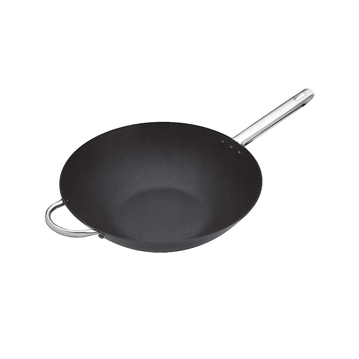 ASTER Wok Professionnel Aster en acier au carbone 35,5 cm noir