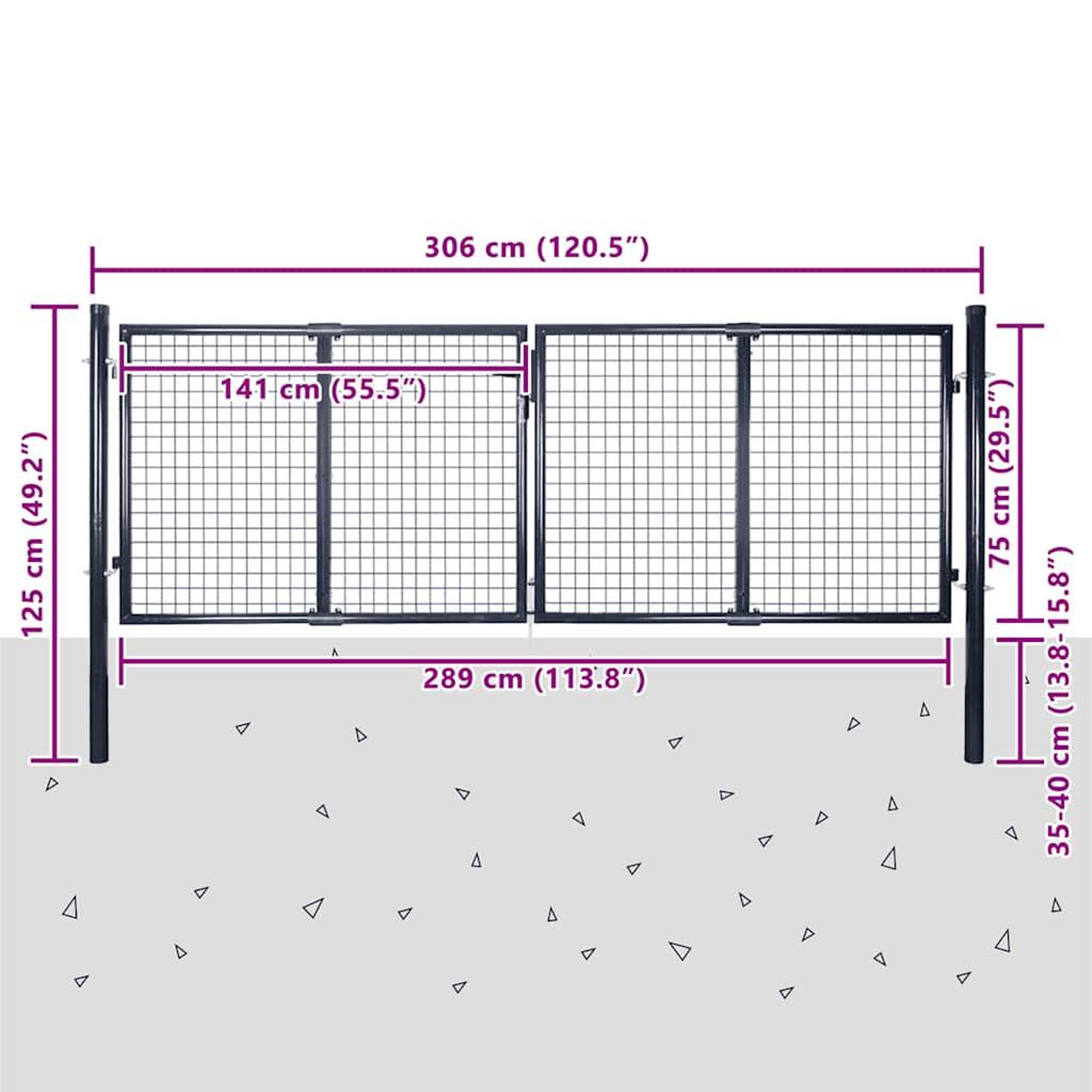 Voir la diapositive 6 : VIDAXL Portail de jardin grillage en acier galvanise 300 x 75 cm gris