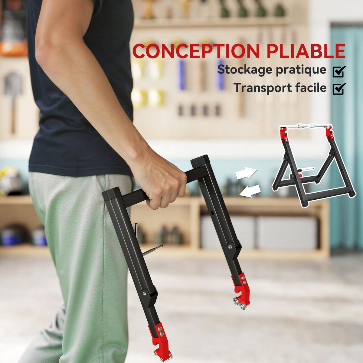 HOMCOM Équilibreuse moto pliable - équilibreuse manuelle de roues de moto - compatible jusqu'à 21 pouces - acier noir alu