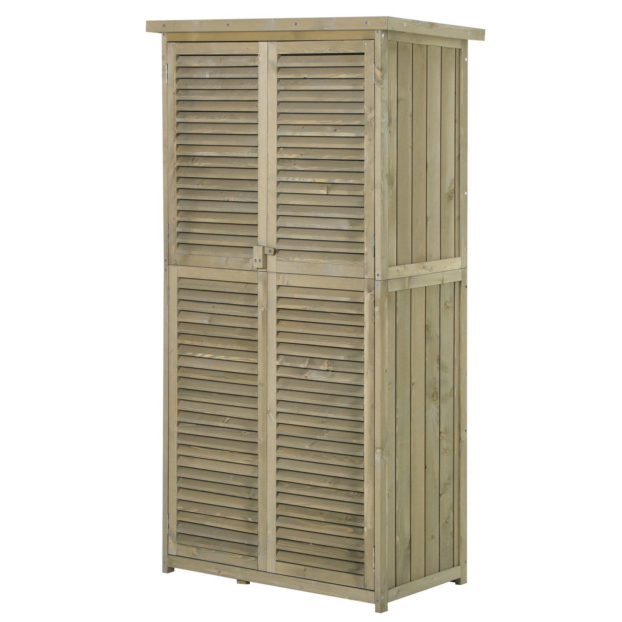 OUTSUNNY Armoire de jardin abri jardin remise pour outils sur pied dim. 79L x 42l x 160H cm 2 étagères portes persiennes toit bitumé étanche bois pin autoclave gris