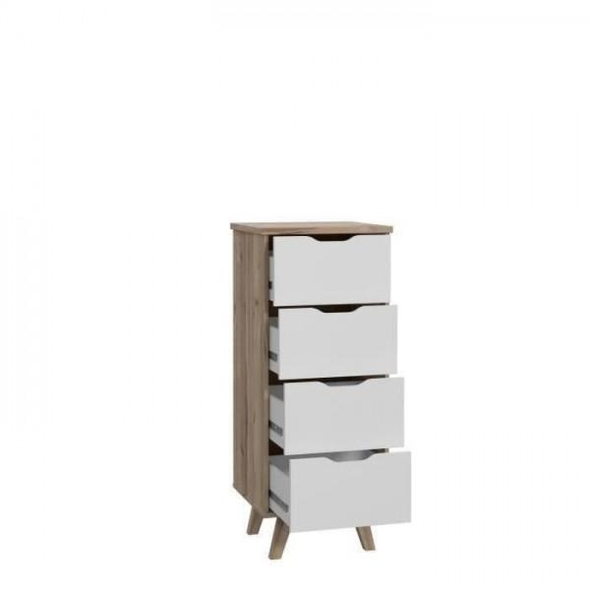 MARKET24 Chiffonnier 4 tiroirs - En panneaux de particules - Décor chene et blanc - Contemporain - L 45 x P 42 x H 108 cm