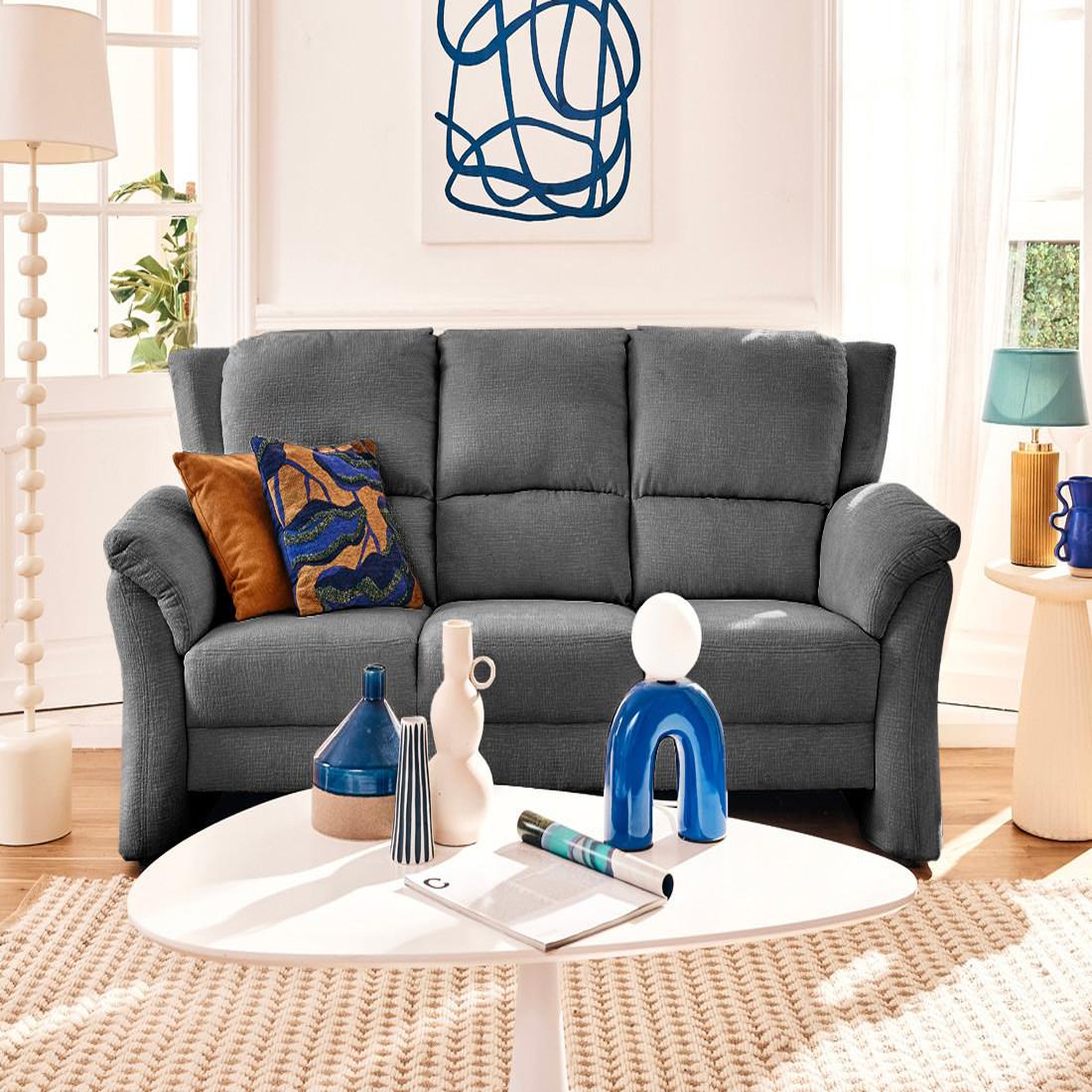 Voir la diapositive 1 : LISA DESIGN Bastille - canapé droit 3 places en tissu velours relief