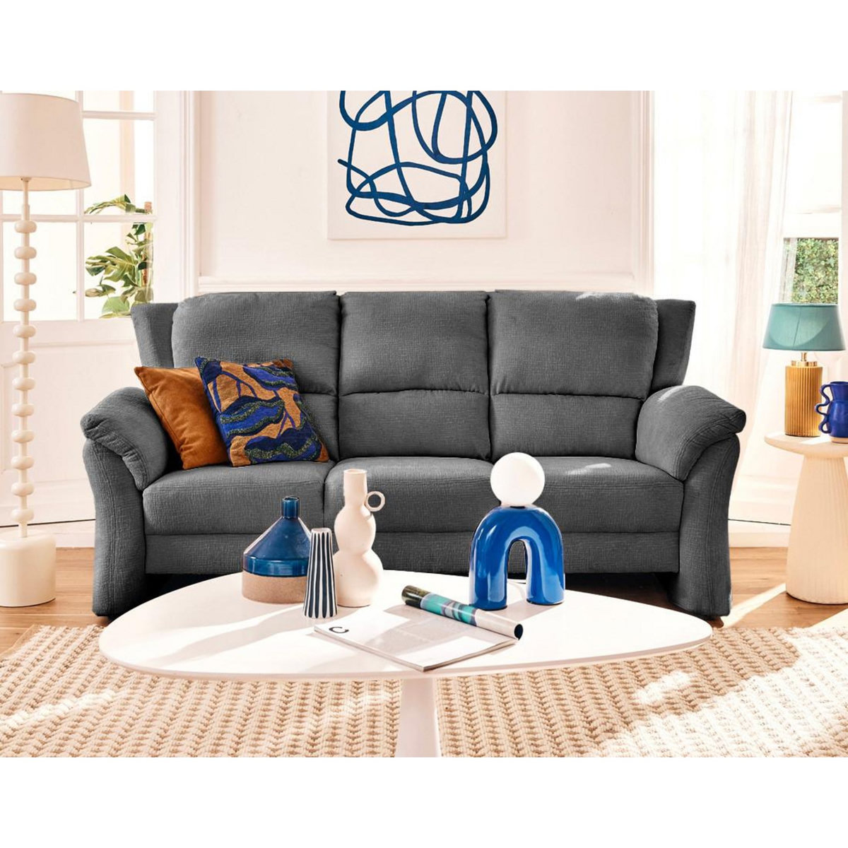 LISA DESIGN Bastille - canapé droit 3 places en tissu velours relief