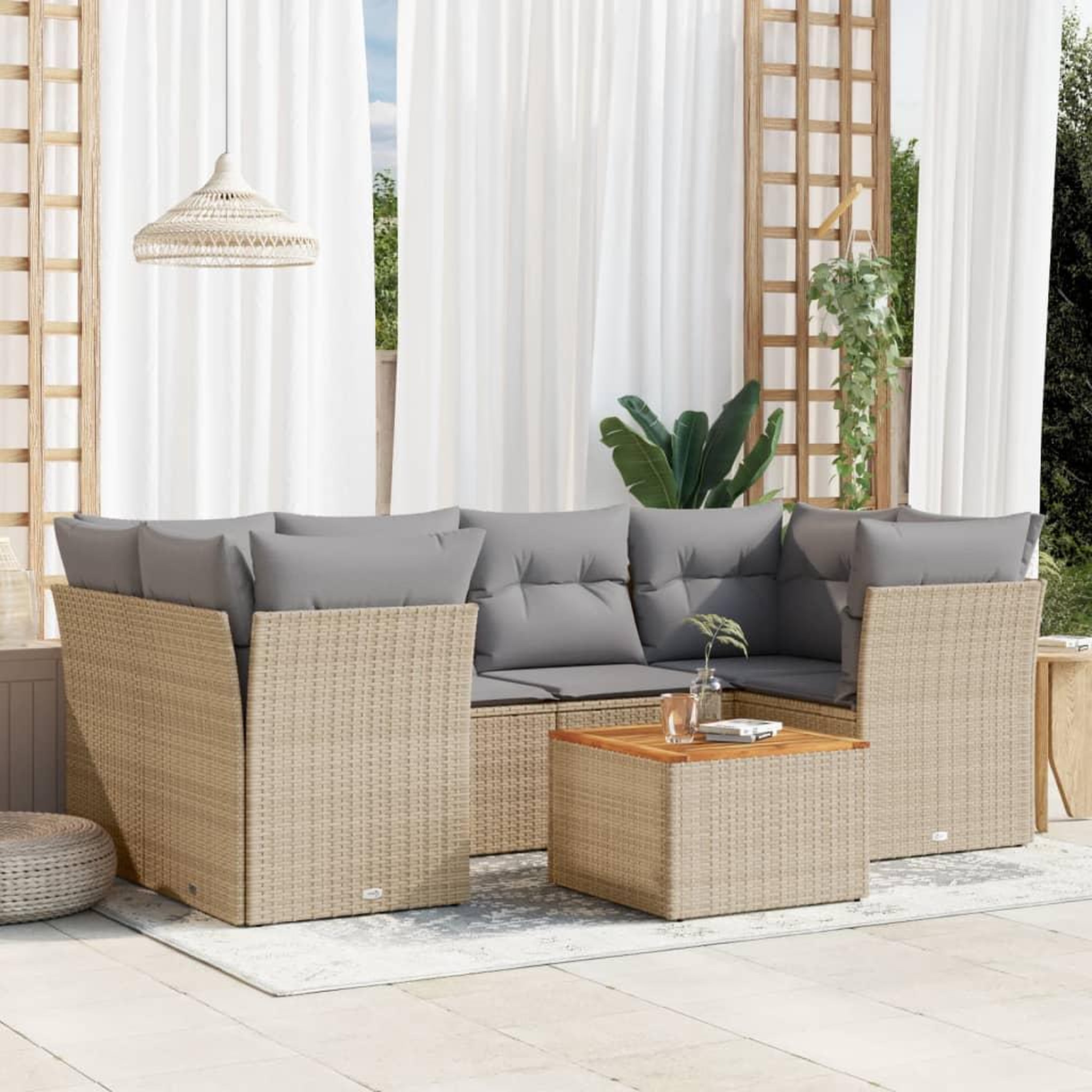 VIDAXL Salon de jardin avec coussins 7pcs melange beige resine tressee