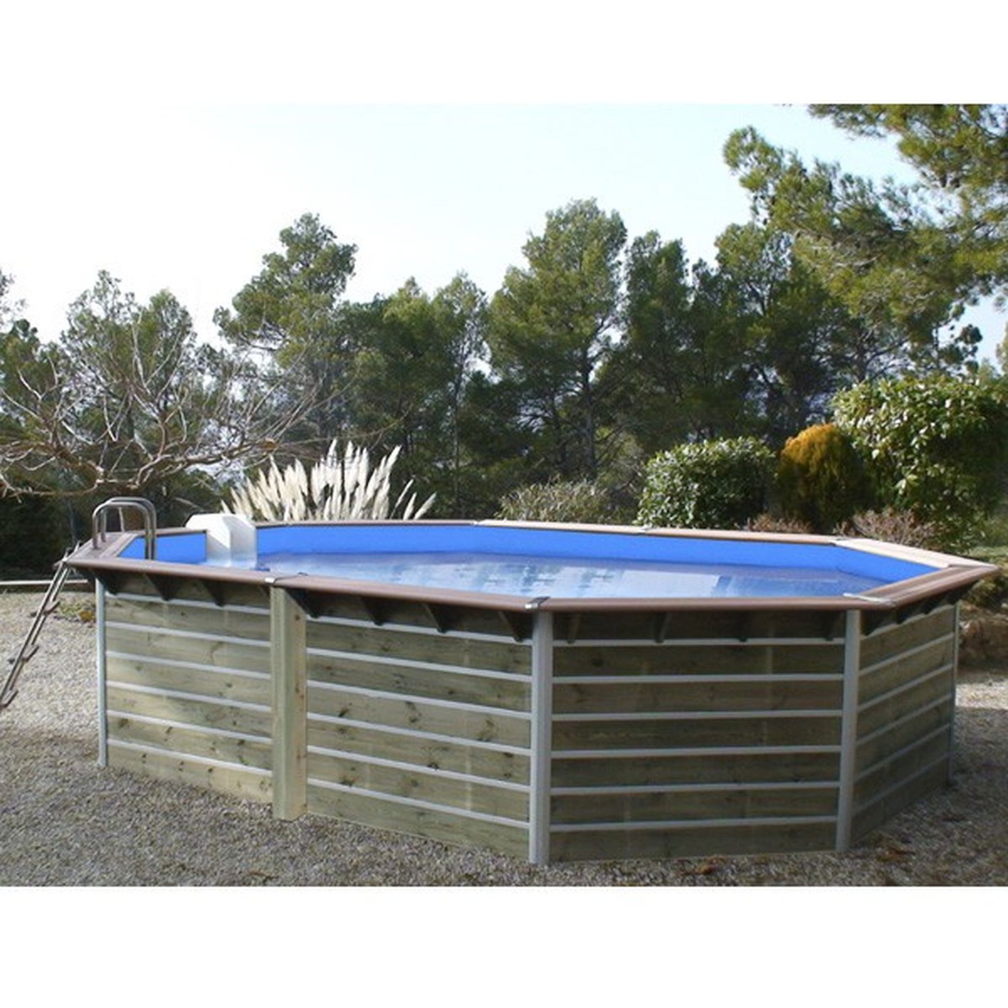 Voir la diapositive 2 : WATERCLIP Piscine bois  hexagonale 574x414x111 LUCON