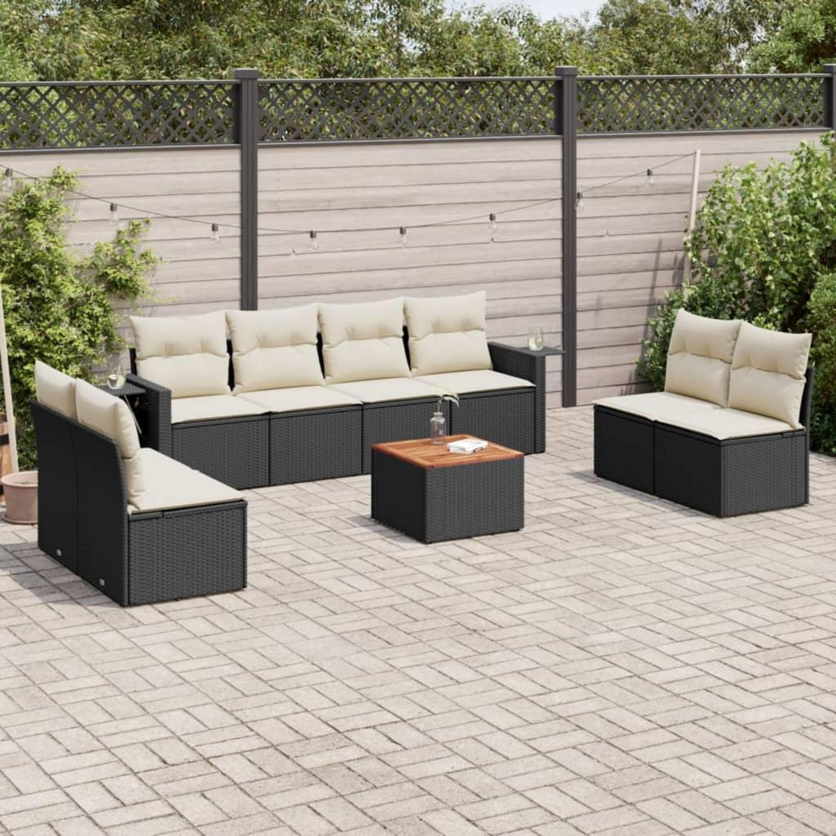 VIDAXL Salon de jardin 9 pcs avec coussins noir resine tressee