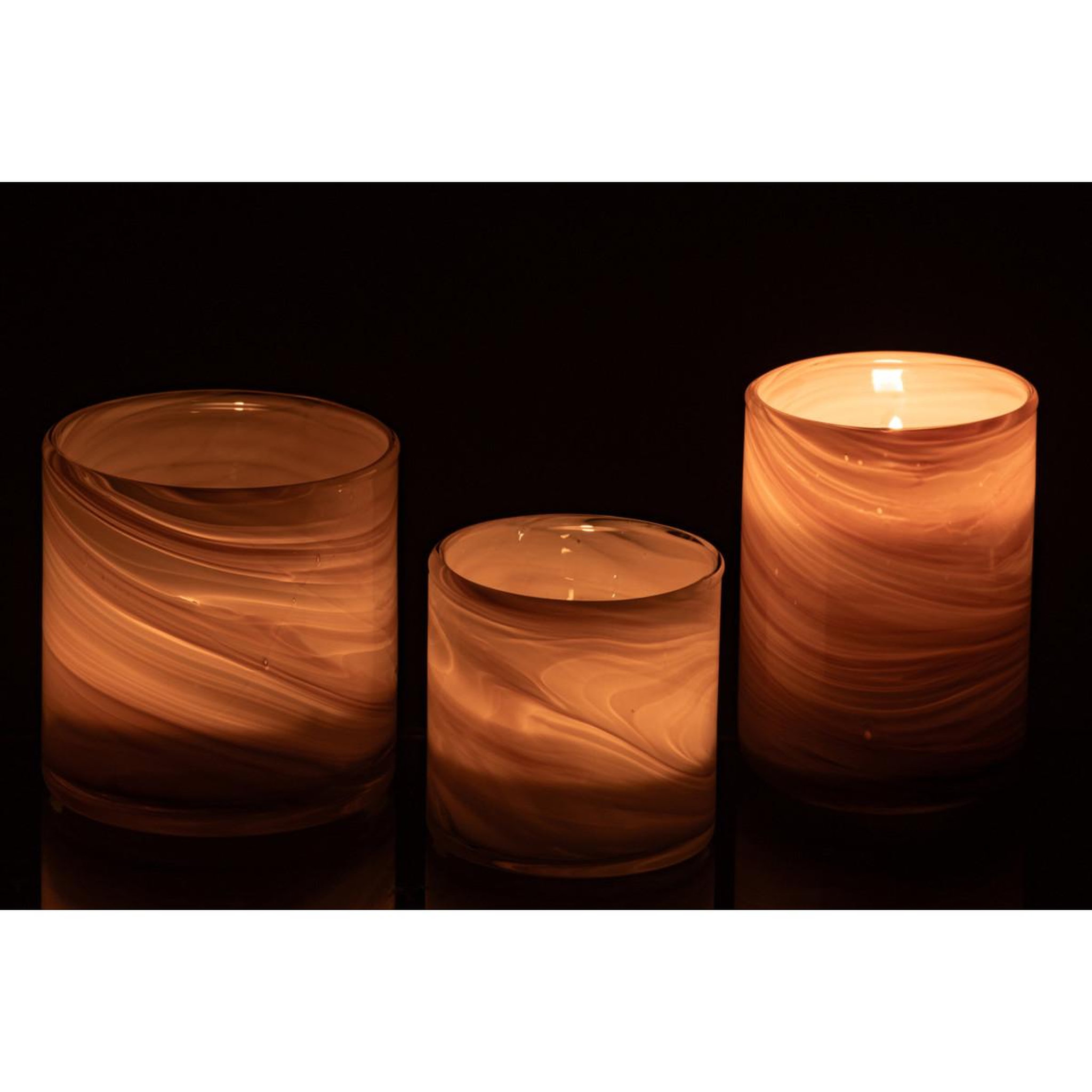 Voir la diapositive 3 : J-LINE Lot de 3 photophores effet marbre  latte  10cm beige