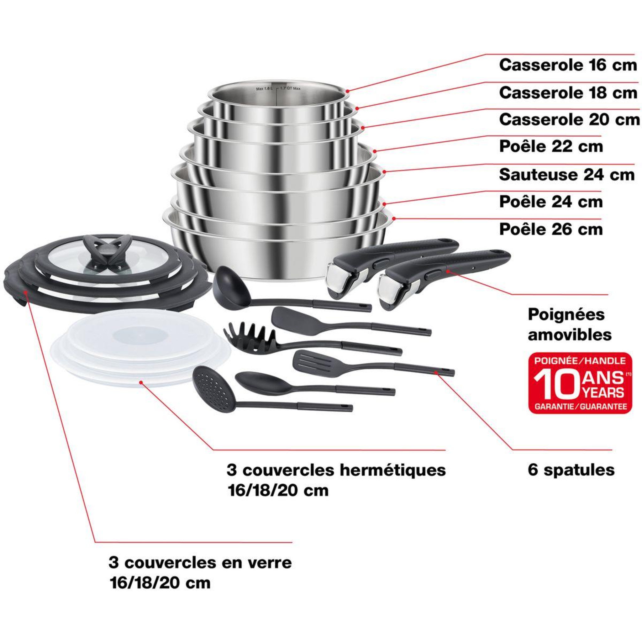 Voir la diapositive 2 : SEB Batterie de cuisine compact inox 20 pieces