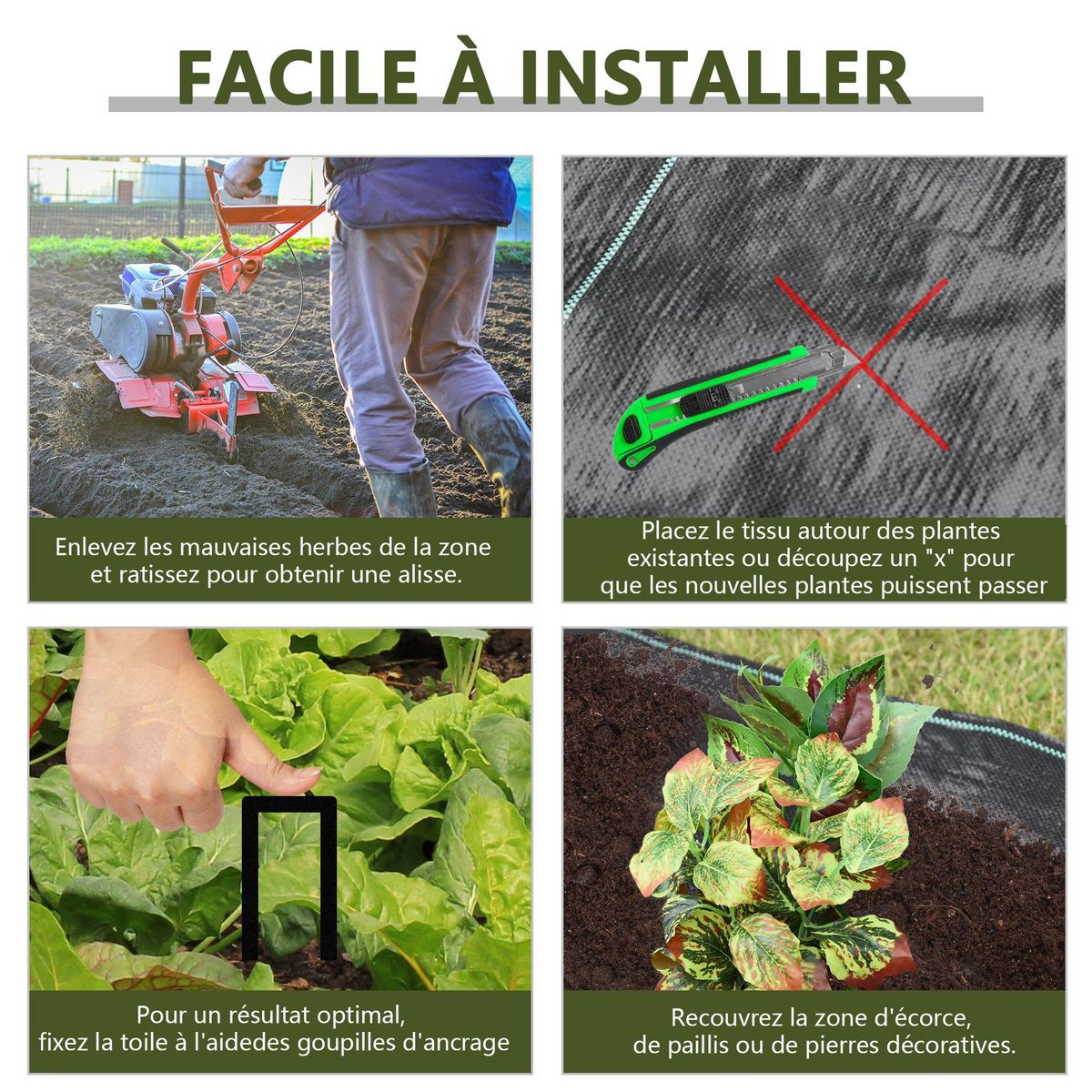 OUTSUNNY Toile de paillage - toile anti mauvaises herbes 130 g/m² - indéchirable perméable à l'eau anti UV - PP noir vert
