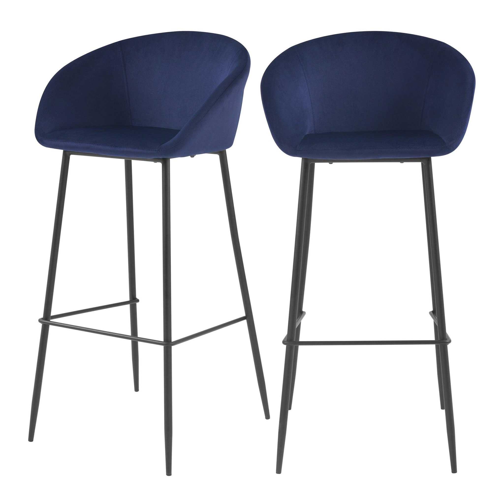 MAISON PAVANE Lot de 2 chaises de bar 75 cm en velours bleu-marquise