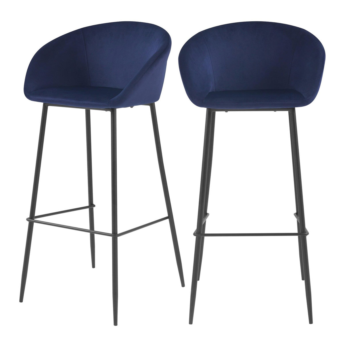 Rendez vous déco Lot de 2 chaises de bar 75 cm en velours bleu-Marquise
