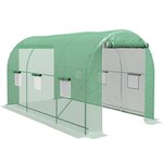 OUTSUNNY Serre de jardin tunnel surface sol 8 m² 4L x 2l x 2,05H m châssis tubulaire renforcé porte zippée 6 fenêtres enroulables vert