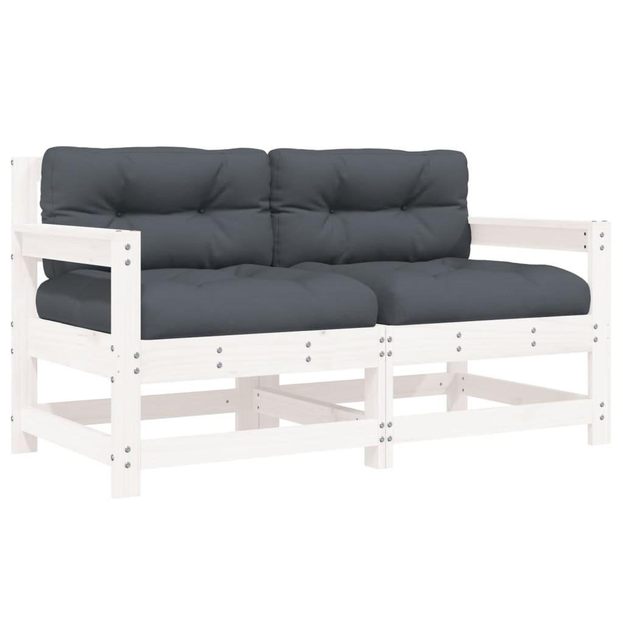 Voir la diapositive 2 : VIDAXL Chaises de jardin et coussins lot de 2 blanc bois de pin massif