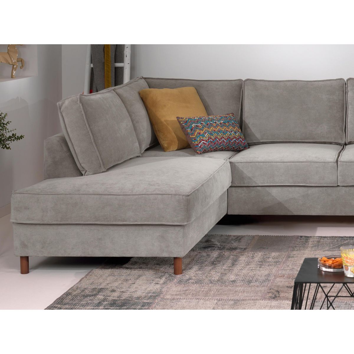 LISA DESIGN Jake - canapé panoramique d'angle gauche - convertible avec coffre - 7 places - en velours côtelé