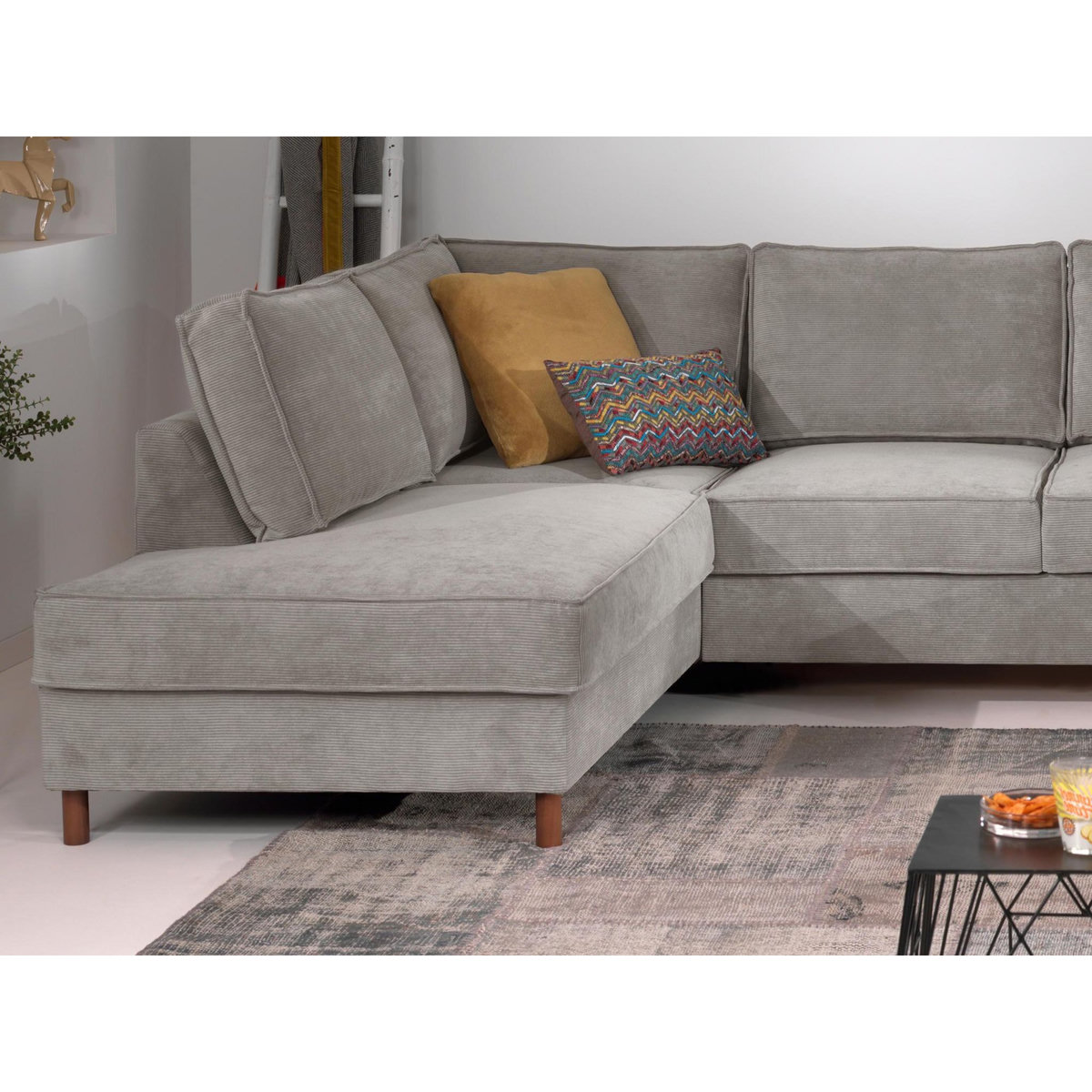 LISA DESIGN Jake - canapé panoramique d'angle gauche - convertible avec coffre - 7 places - en velours côtelé