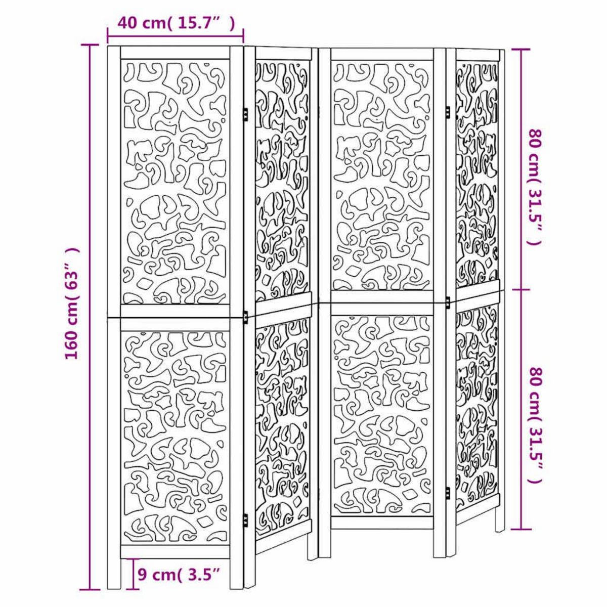 VIDAXL Cloison de separation 4 panneaux blanc bois de paulownia massif