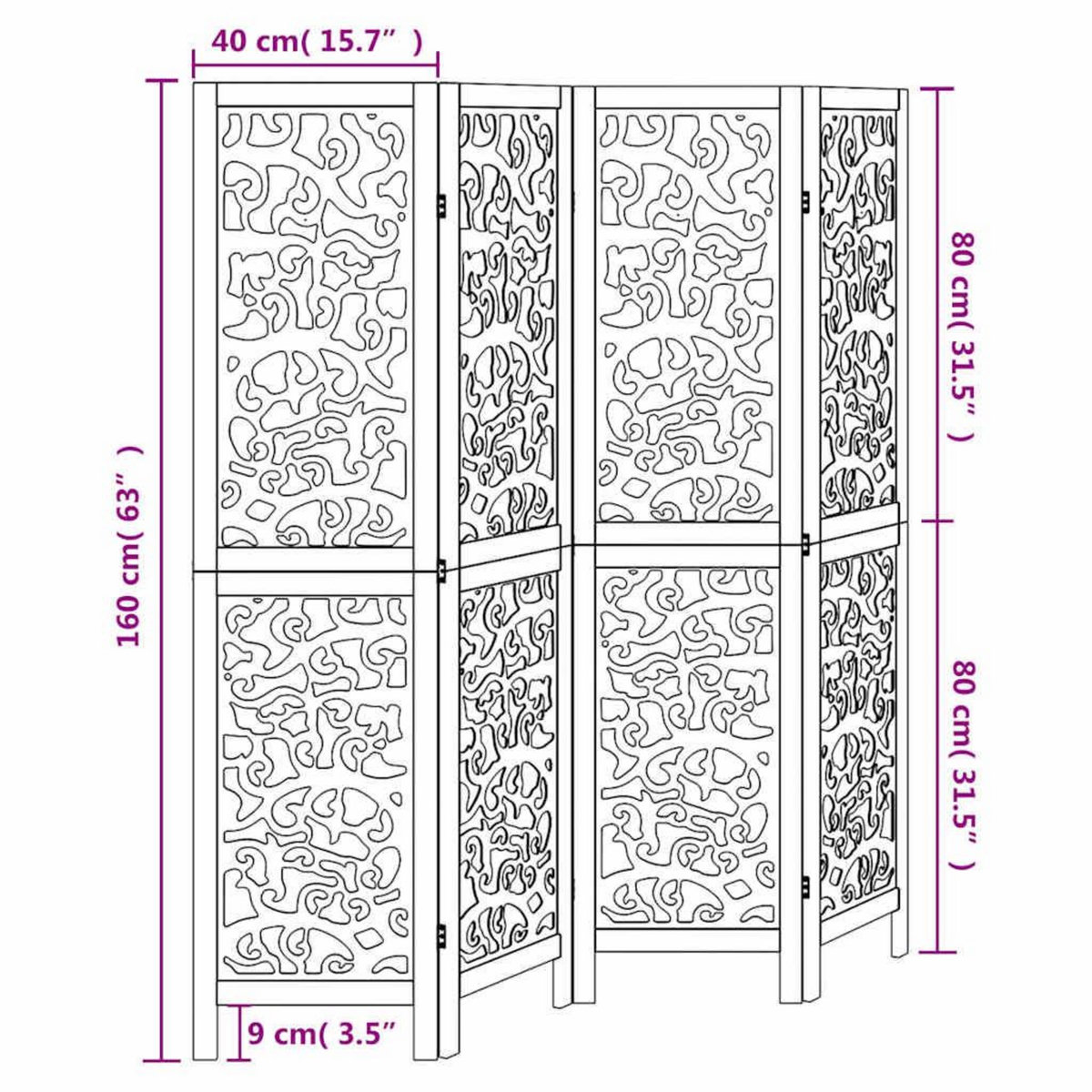VIDAXL Cloison de separation 4 panneaux blanc bois de paulownia massif