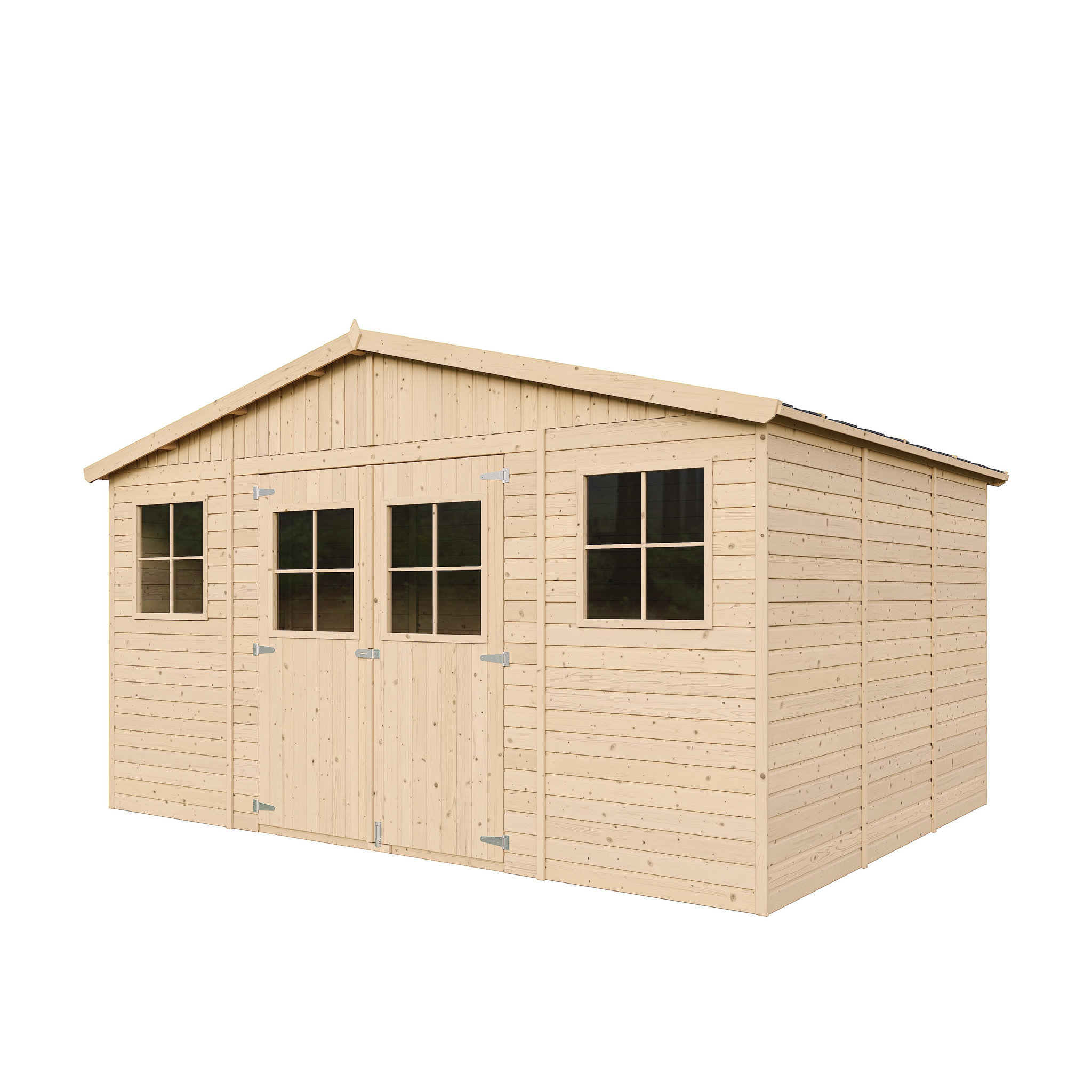 TIMBELA Abri de Jardin en Bois 11.91 m² Cabanon Jardin Exterieur à Outils et Velo avec Fenêtres M331