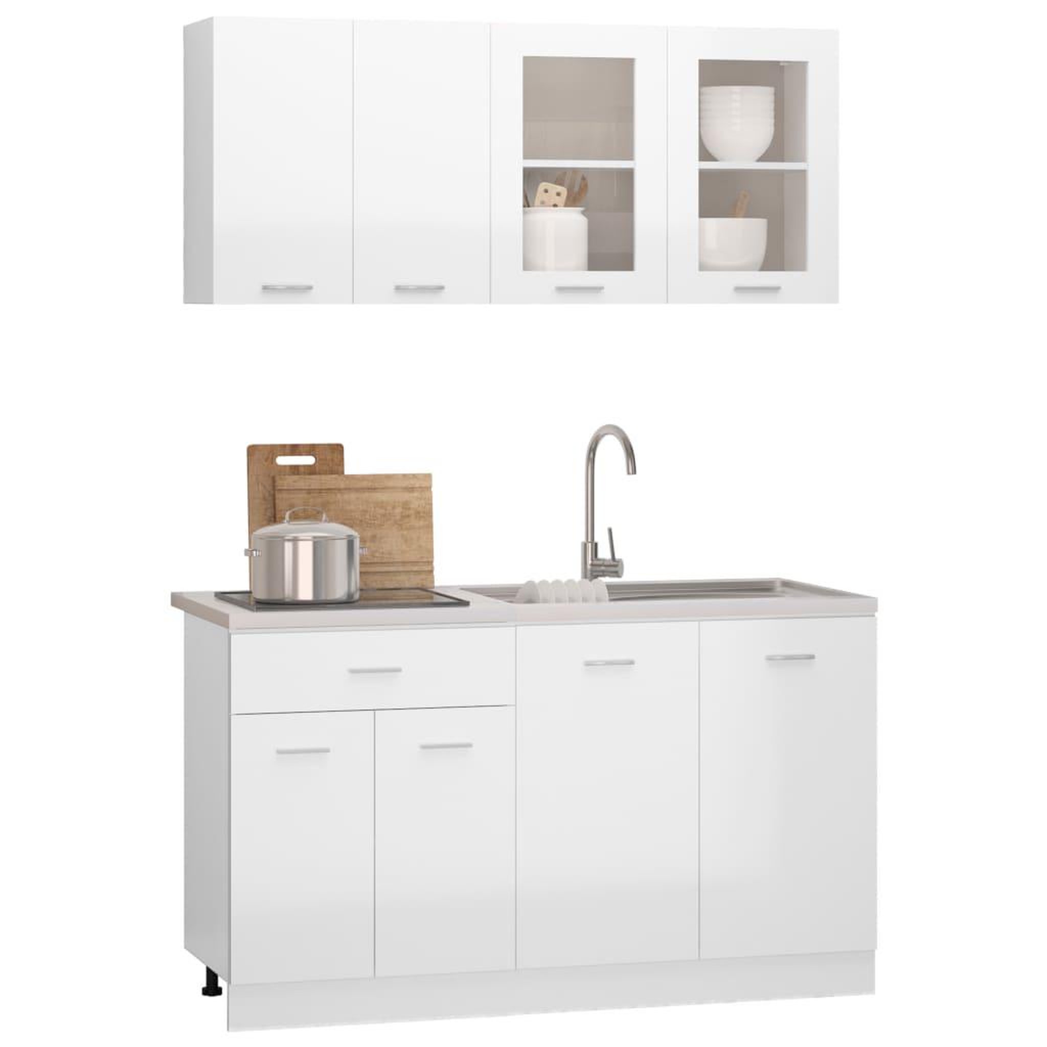 Voir la diapositive 3 : VIDAXL Ensemble de meubles de cuisine 4 pcs Blanc brillant Agglomere
