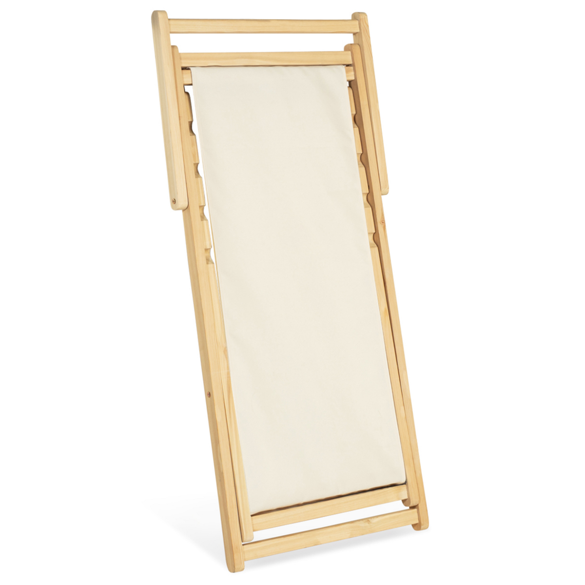 ID MARKET Lot de 2 chaises longues pliantes chilienne bois toile écrue