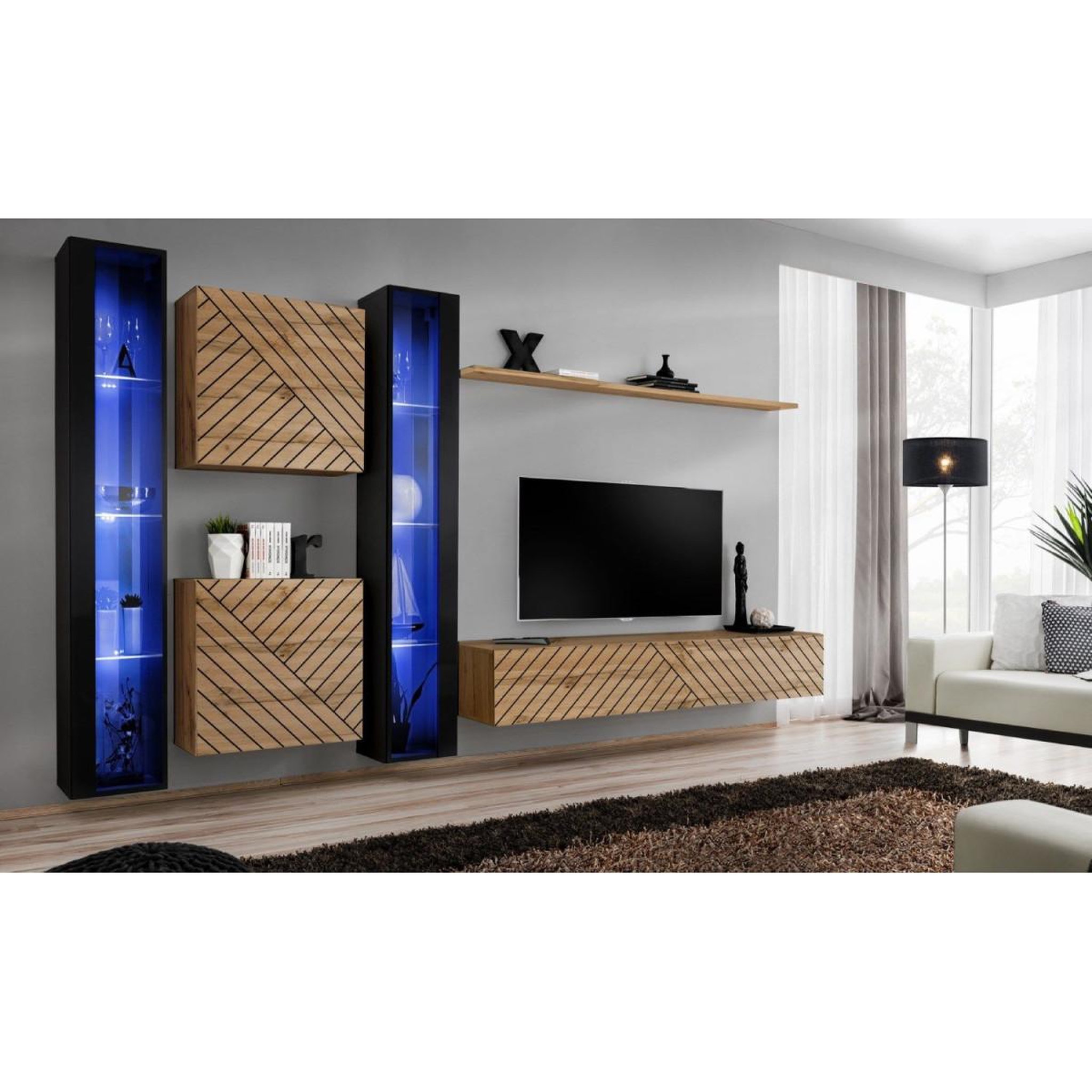Voir la diapositive 2 : Paris Prix Ensemble meuble tv  switch lamel xvi  330cm naturel & noir