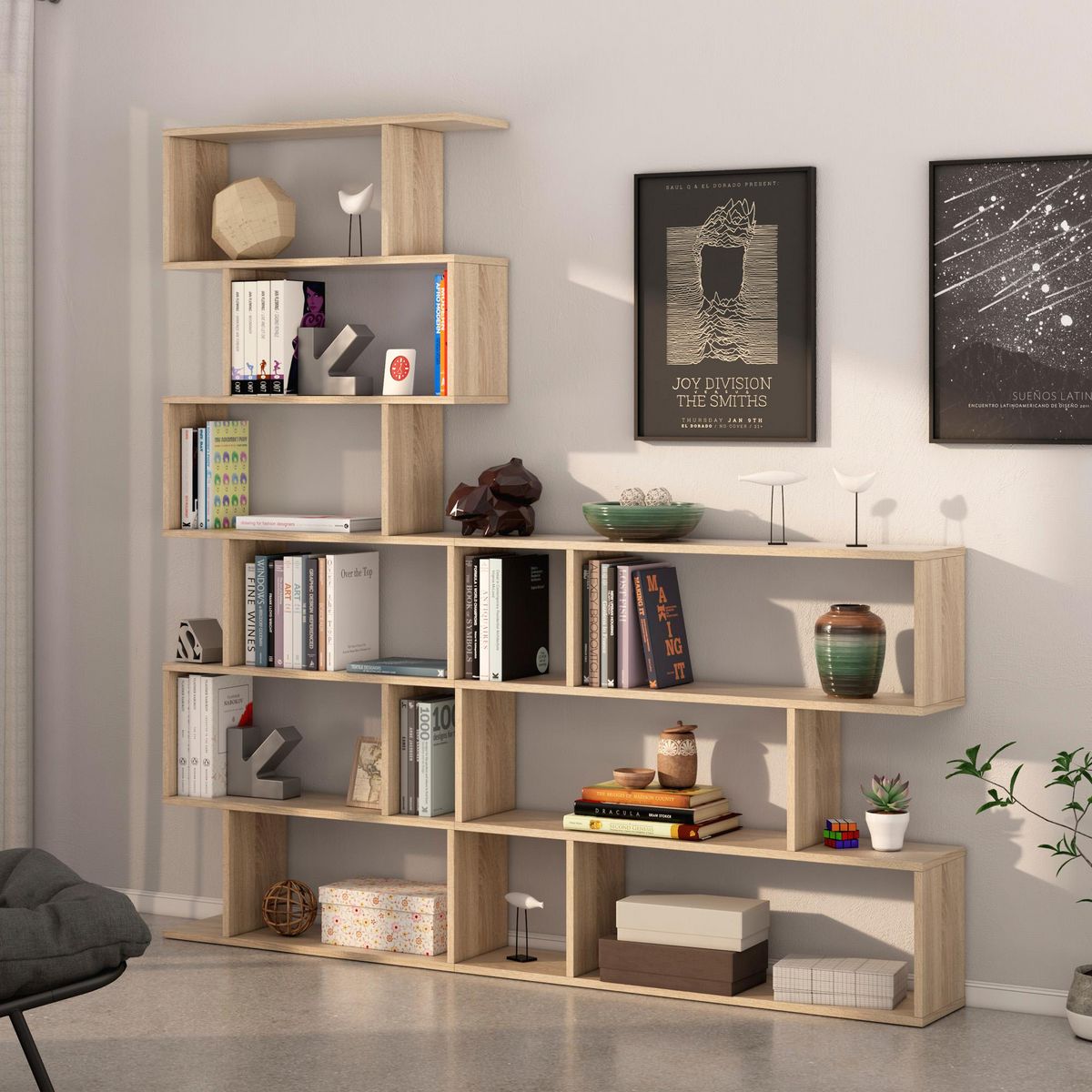 VS VENTA-STOCK Étagère Bibliothèque Bolonia Couleur Chêne 6 étagères, pour Salle à Manger ou Bureau