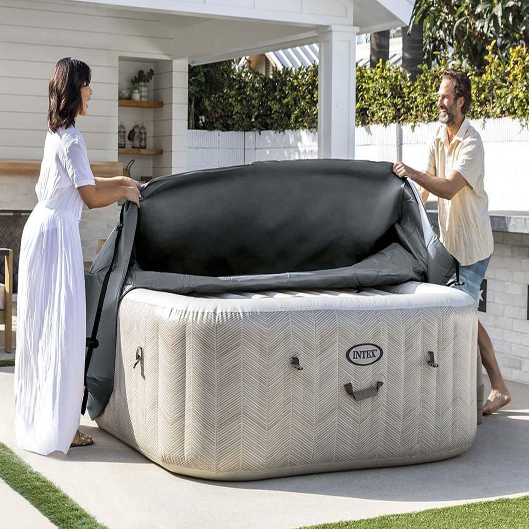 Voir la diapositive 2 : INTEX Couverture thermique pour spa gonflable PureSpa carré 4 places - Intex