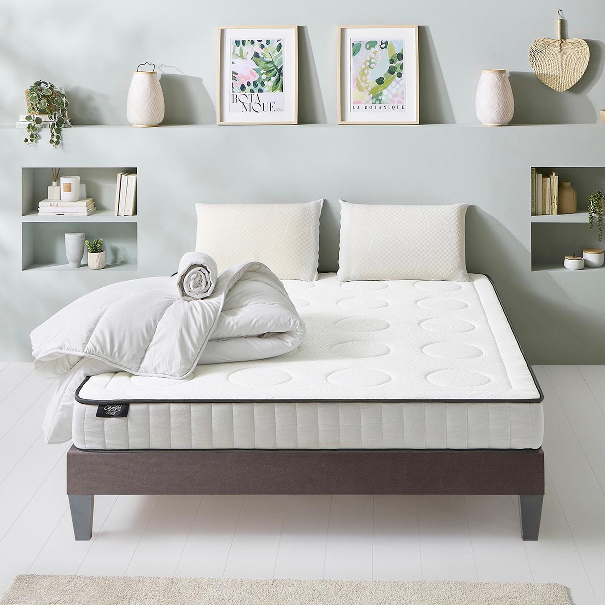 Voir la diapositive 2 : OLYMPE LITERIE Olympe literie | pack prêt à dormir cristal | matelas mémoire de forme + sommier bois + accessoires