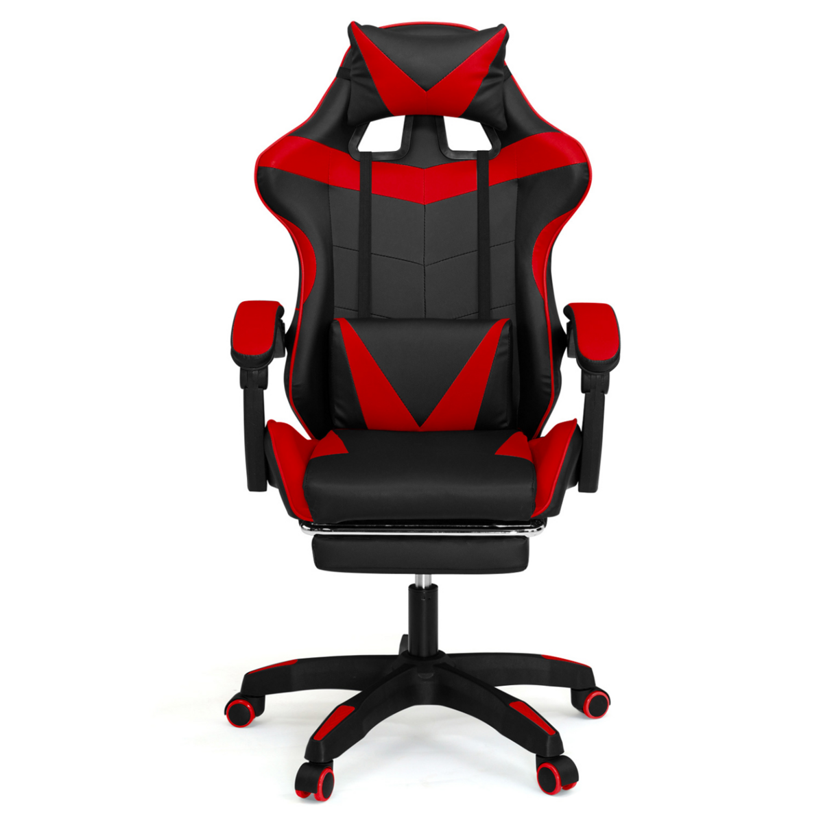 ID MARKET Fauteuil de gaming ALEX réglable avec repose-pied, coussin de tête et coussin lombaire noir et rouge