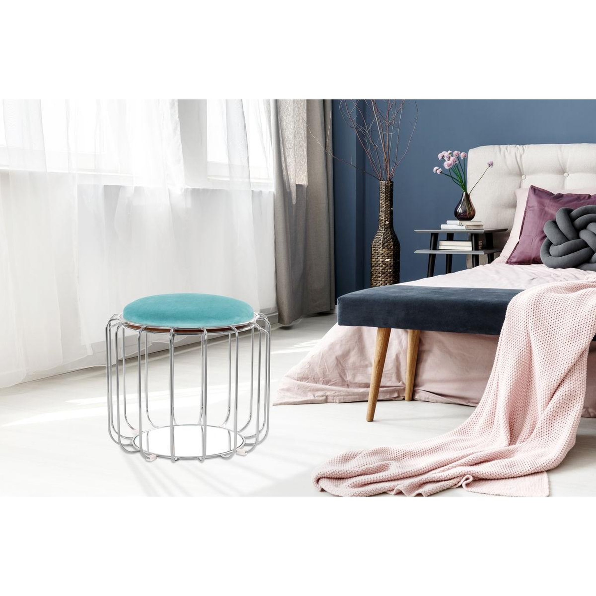 Voir la diapositive 3 : Paris Prix Pouf & table d'appoint  comfortable  50cm menthe & argent