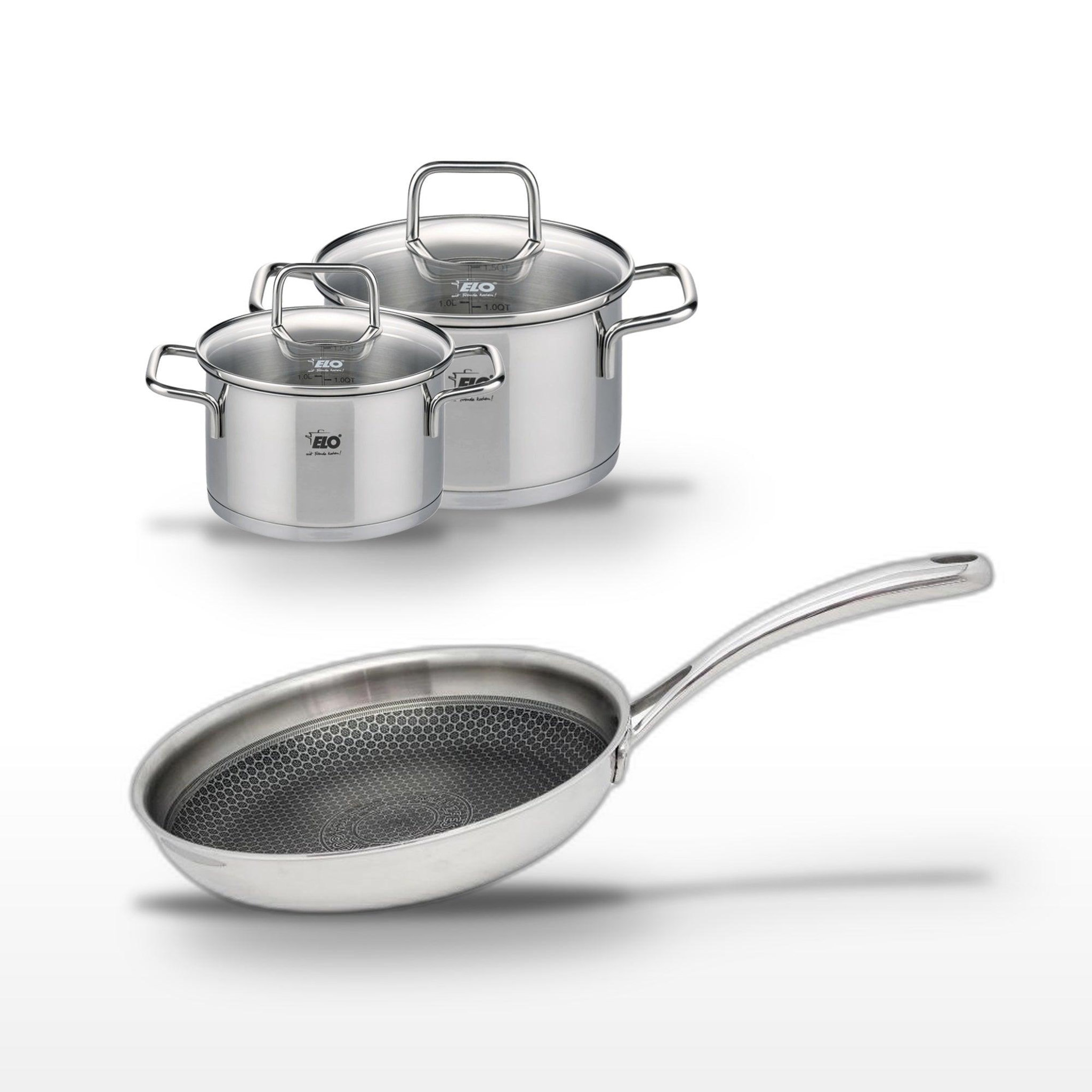 ELO Lot poêle 24 cm & 2 faitouts 16/20 cm elo relief evolution