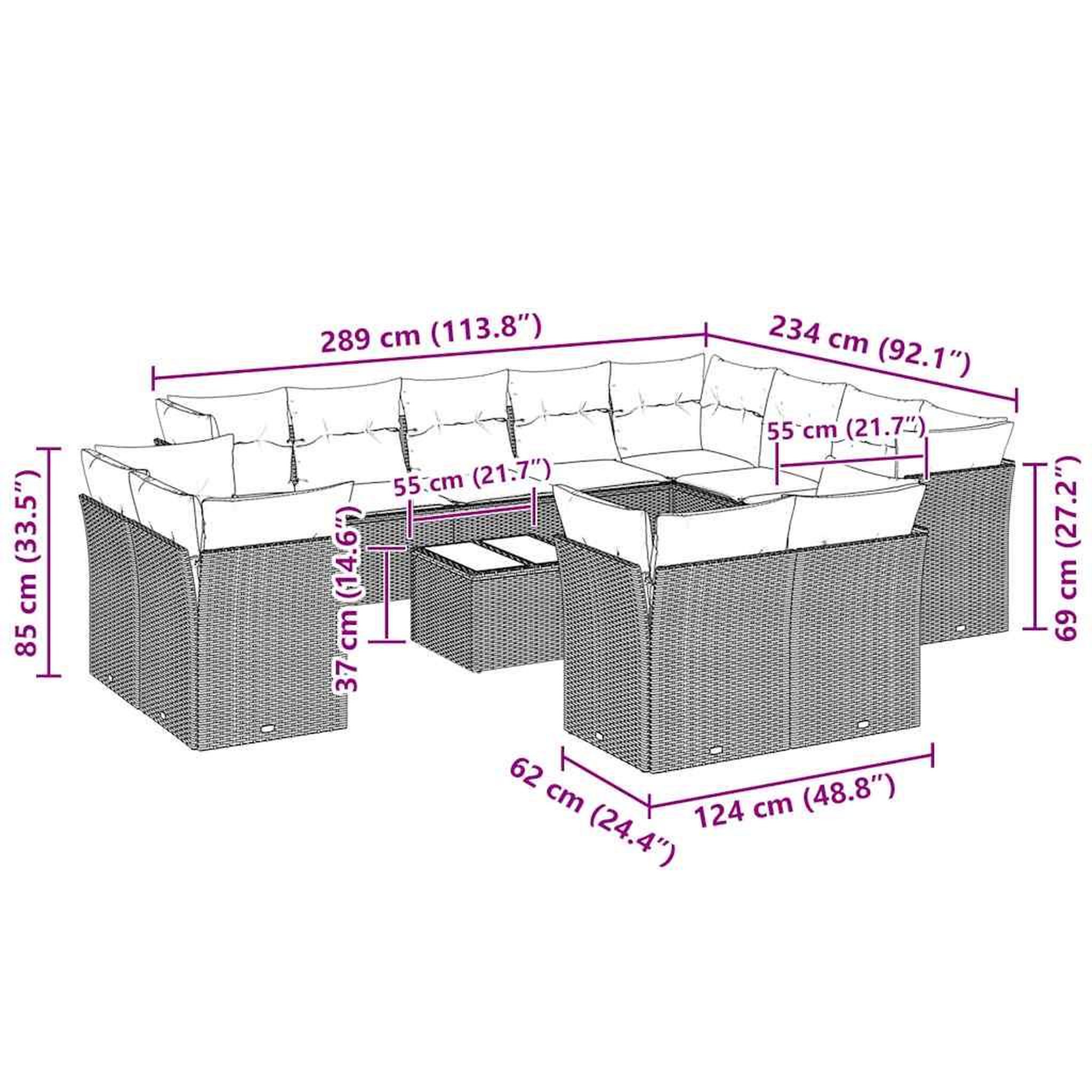 Voir la diapositive 3 : VIDAXL Salon de jardin avec coussins 13 pcs gris clair resine tressee