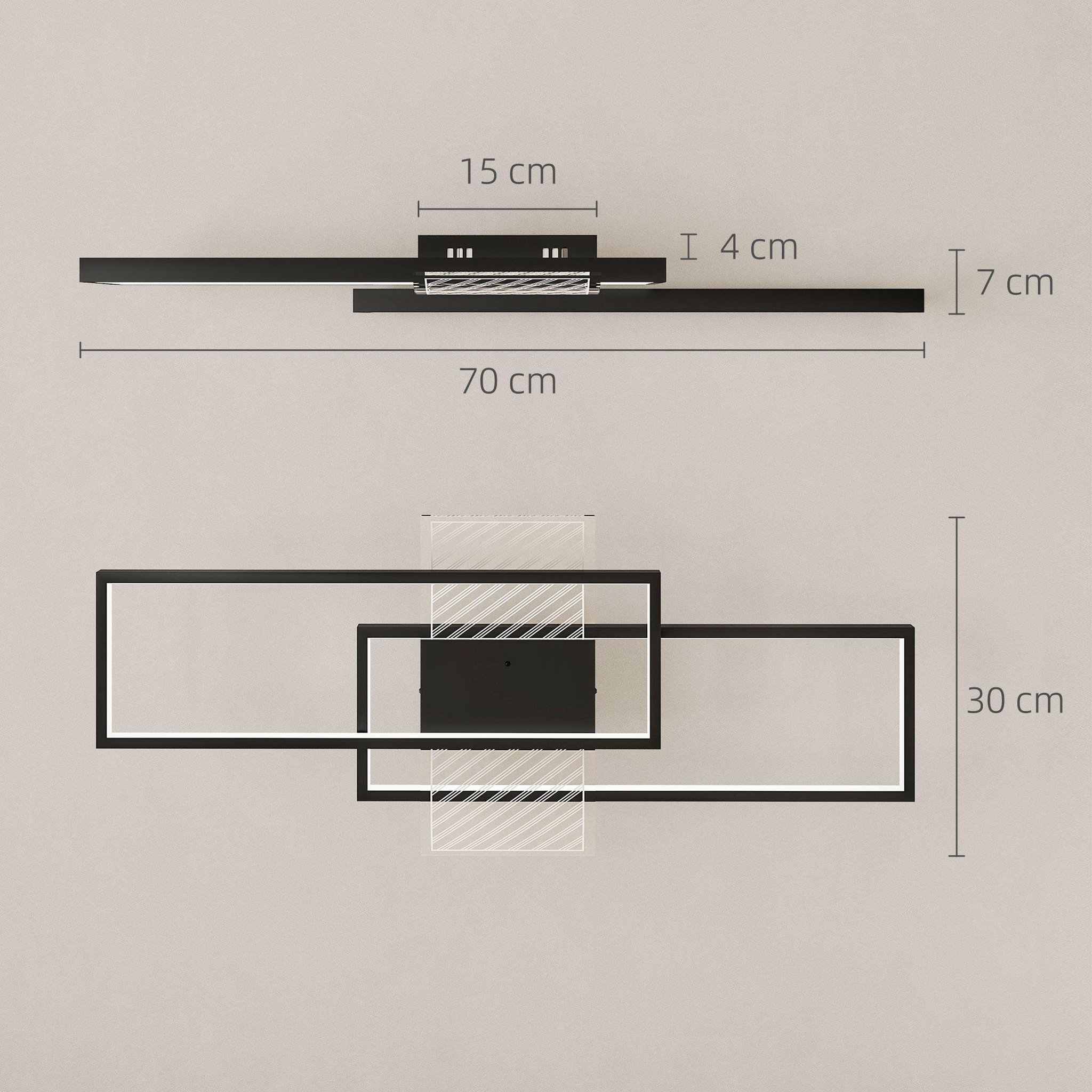 Voir la diapositive 3 : HOMCOM Plafonnier led design couleur luminosité réglable 43w télécommande acier noir pvc transparent