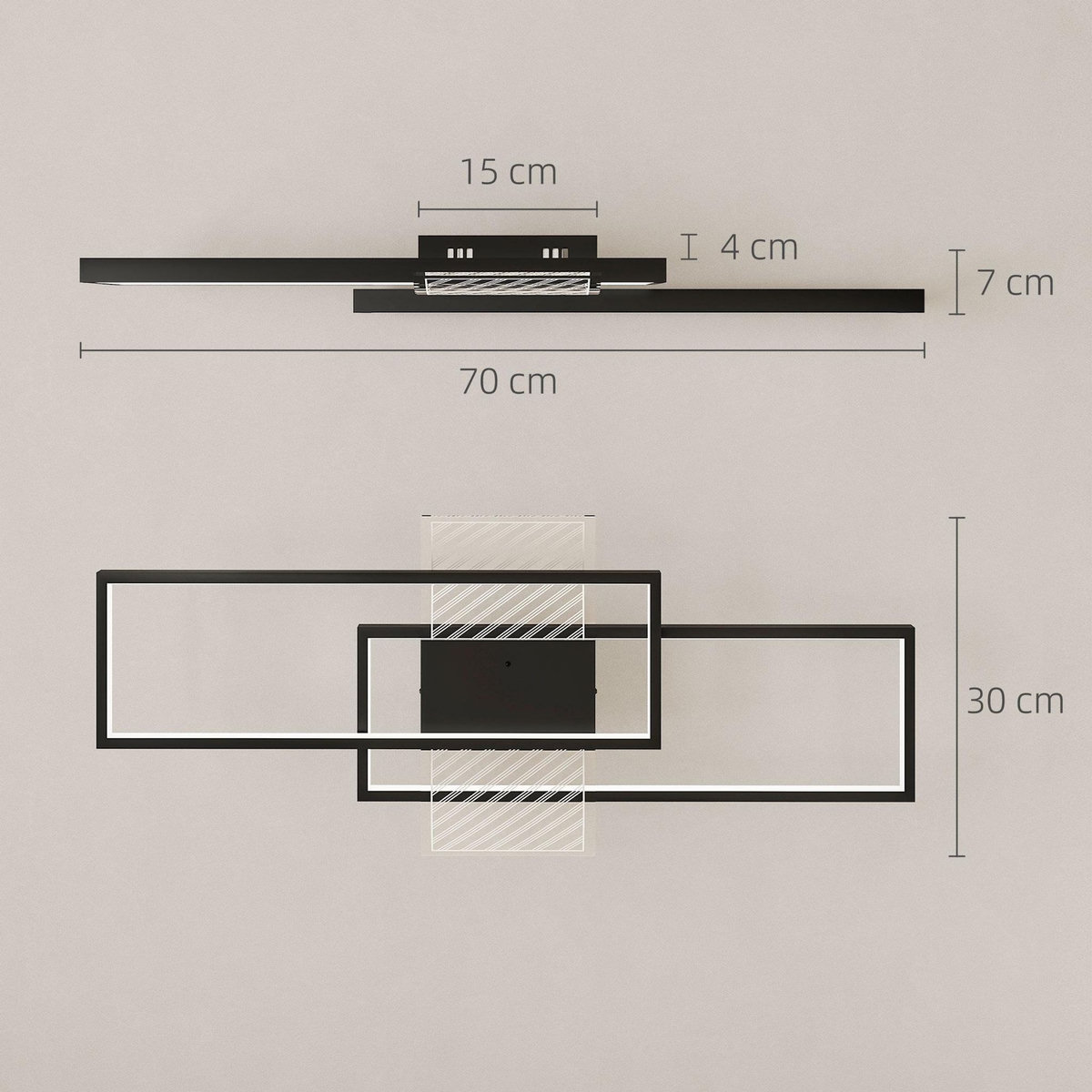 HOMCOM Plafonnier LED design couleur luminosité réglable 43W télécommande acier noir PVC transparent