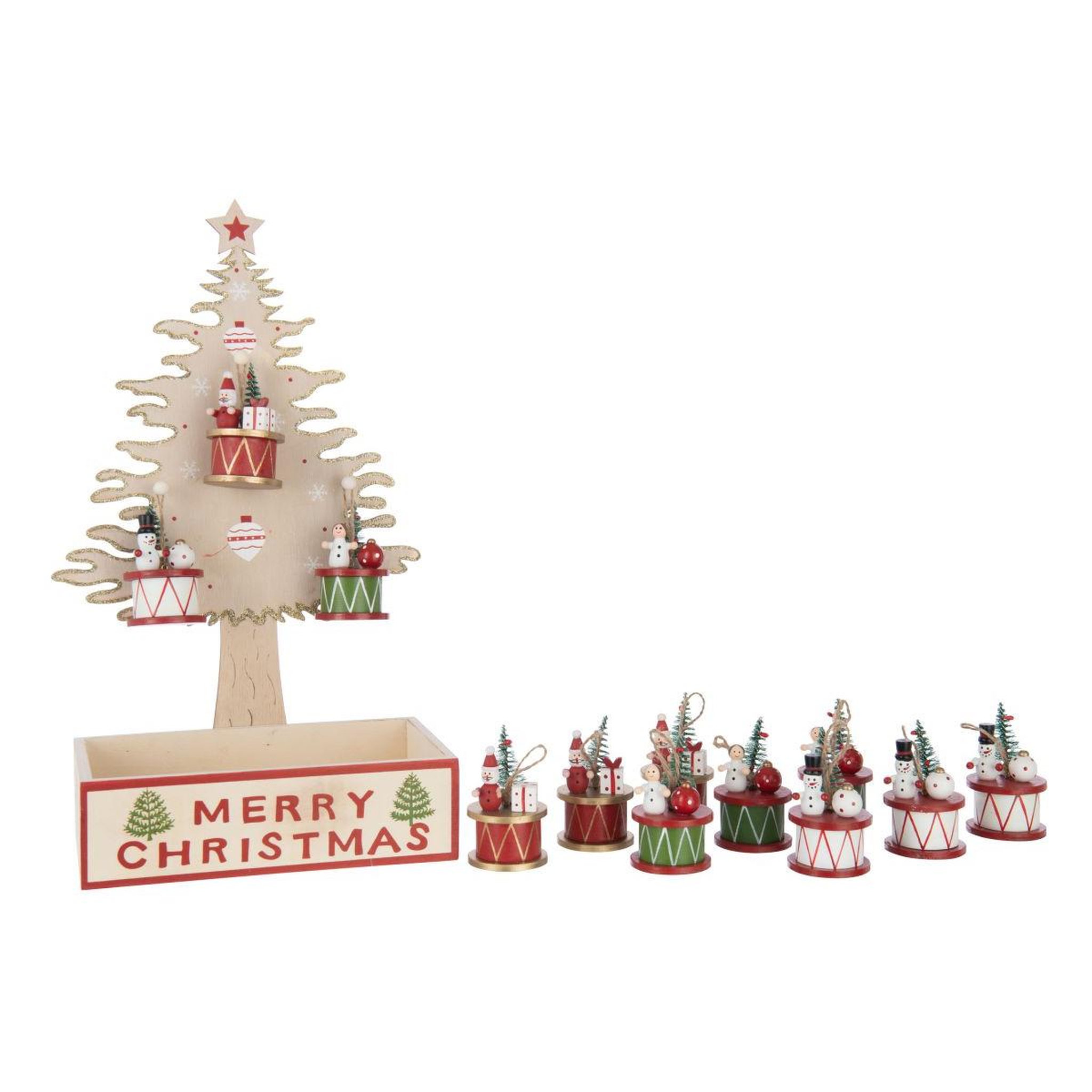 Voir la diapositive 3 : J-LINE Arbre de noël déco  merry christmas  41cm naturel