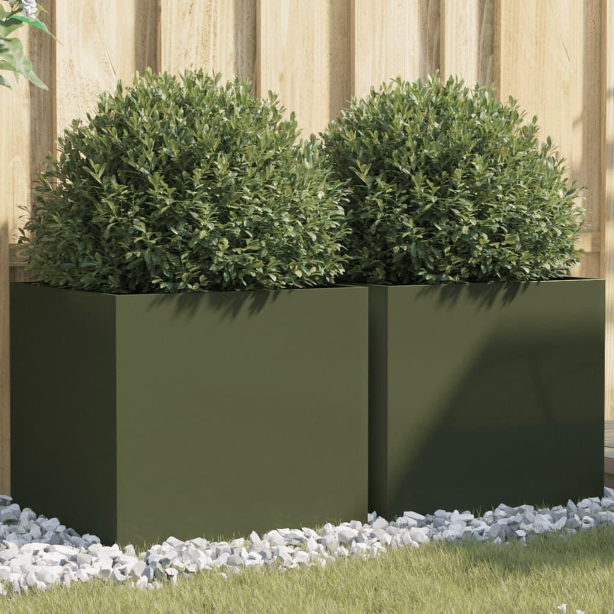 VIDAXL Jardinieres 2 pcs vert olive 49x47x46 cm acier