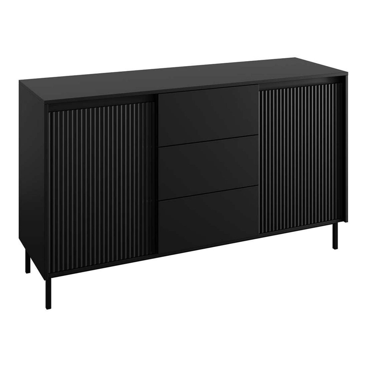 BEST MOBILIER Girona - buffet bas - noir - 3 tiroirs et 2 portes - 153 cm