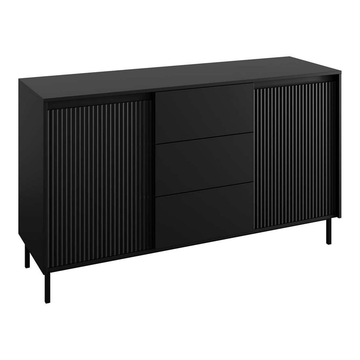 BEST MOBILIER Girona - buffet bas - noir - 3 tiroirs et 2 portes - 153 cm