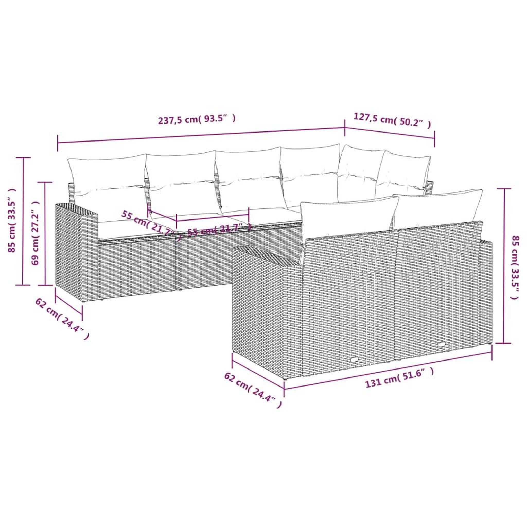 Voir la diapositive 3 : VIDAXL Salon de jardin avec coussins 7 pcs gris resine tressee