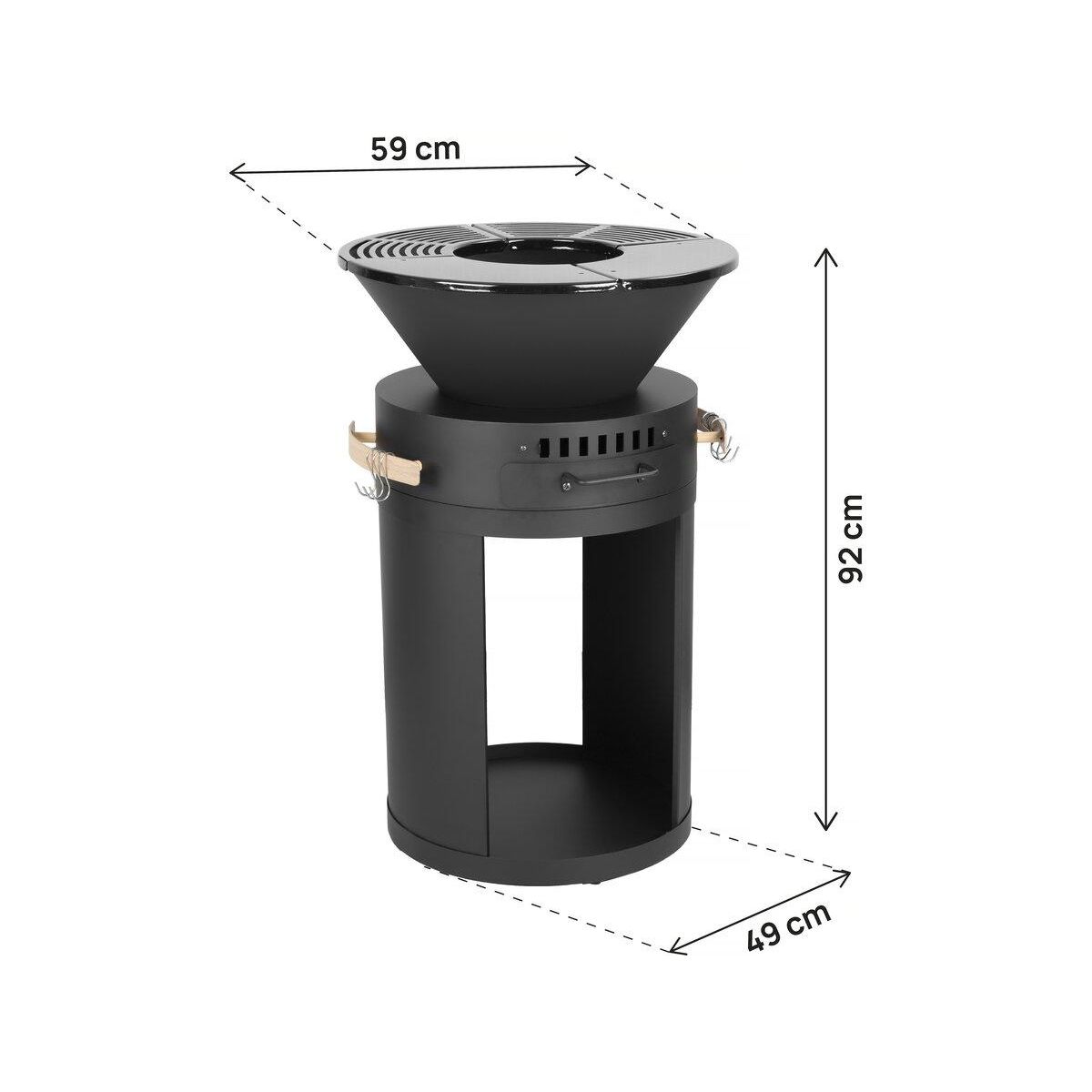 Habitat et Jardin Barbecue plancha brasero a charbon et bois  Cesar  - 49 x 49 x 92 cm - Noir