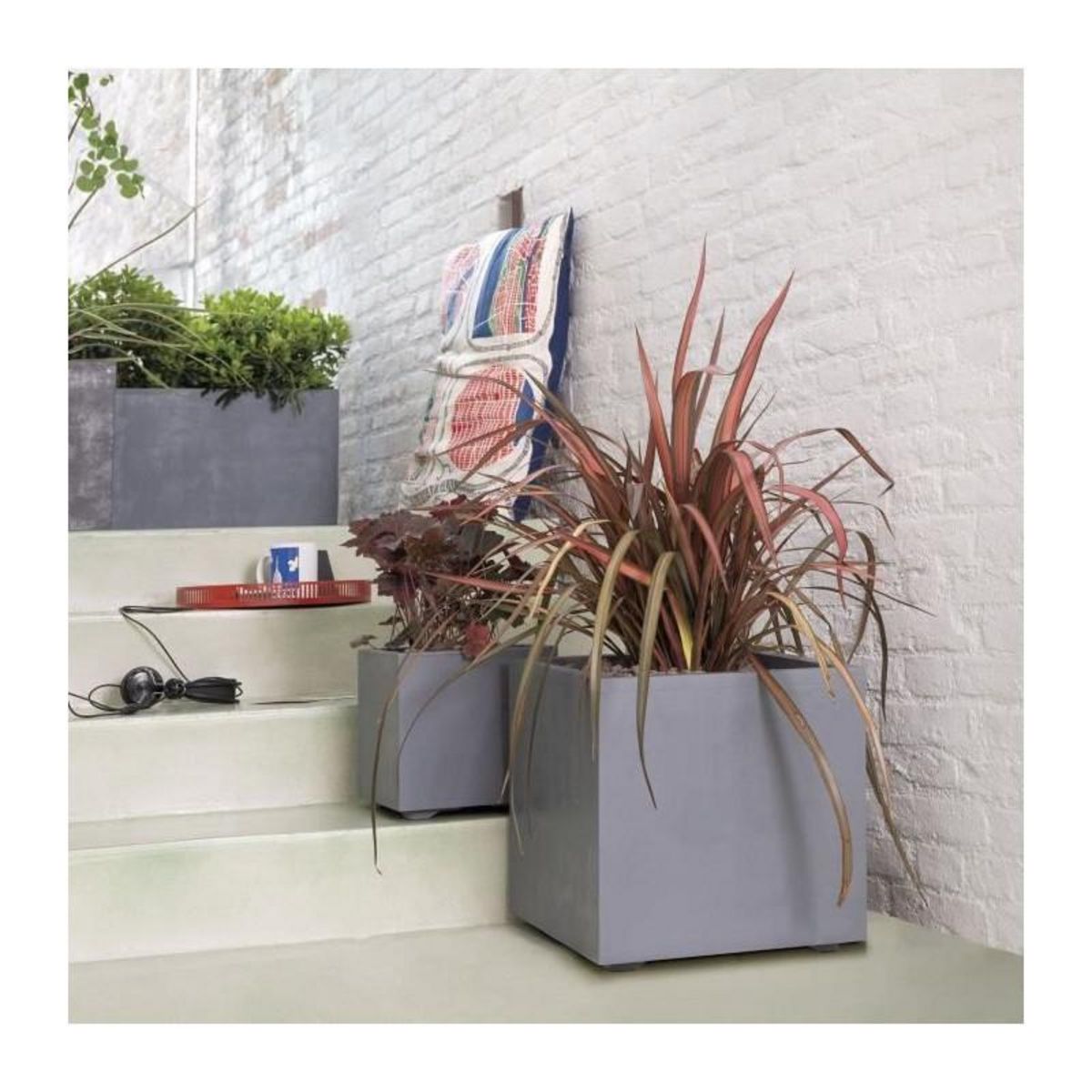 DEROMA Pot de fleur Cube - DEROMA - Millennium R - Ashgrey - A réserve d'eau - 39 cm