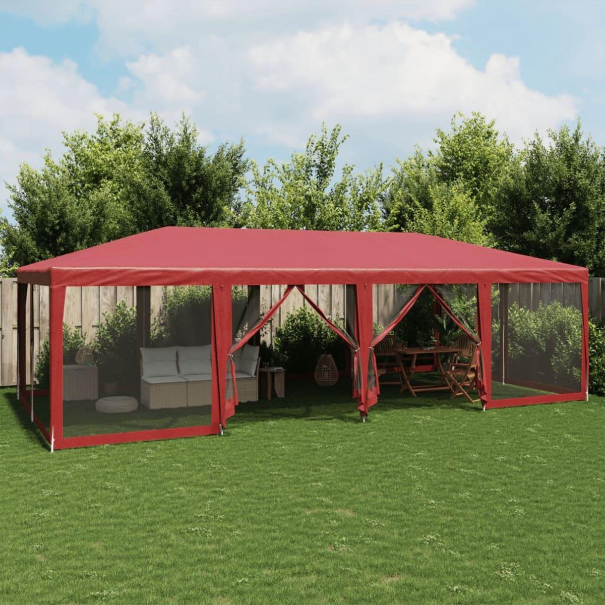 VIDAXL Tente de fete avec 12parois laterales en maille rouge 8x4m PEHD