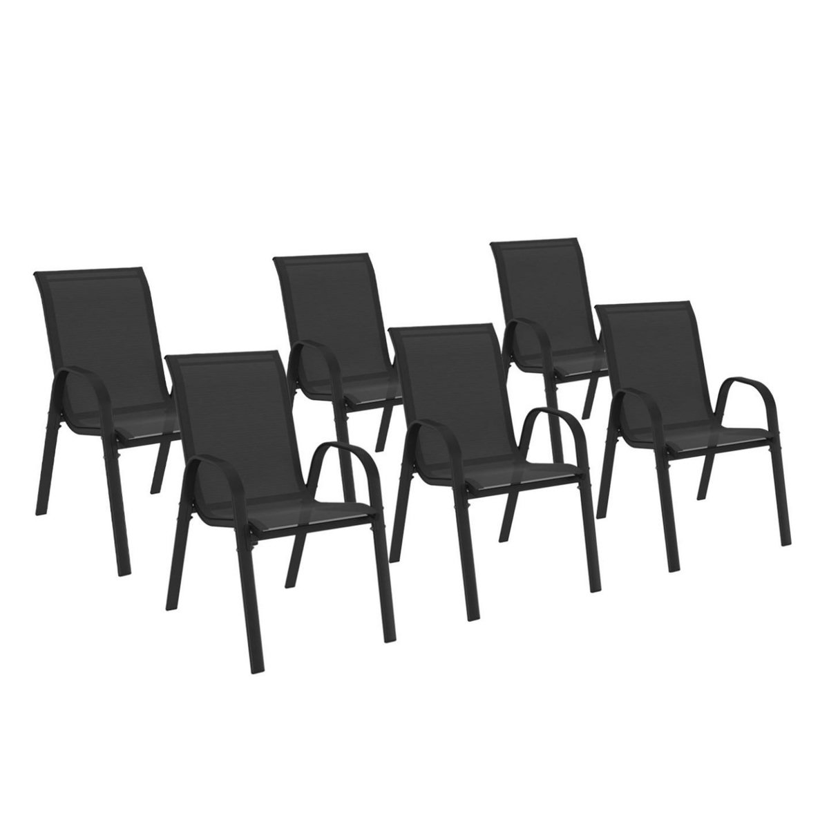 ID MARKET Lot de 6 chaises de jardin LYMA métal et textilène empilables noires