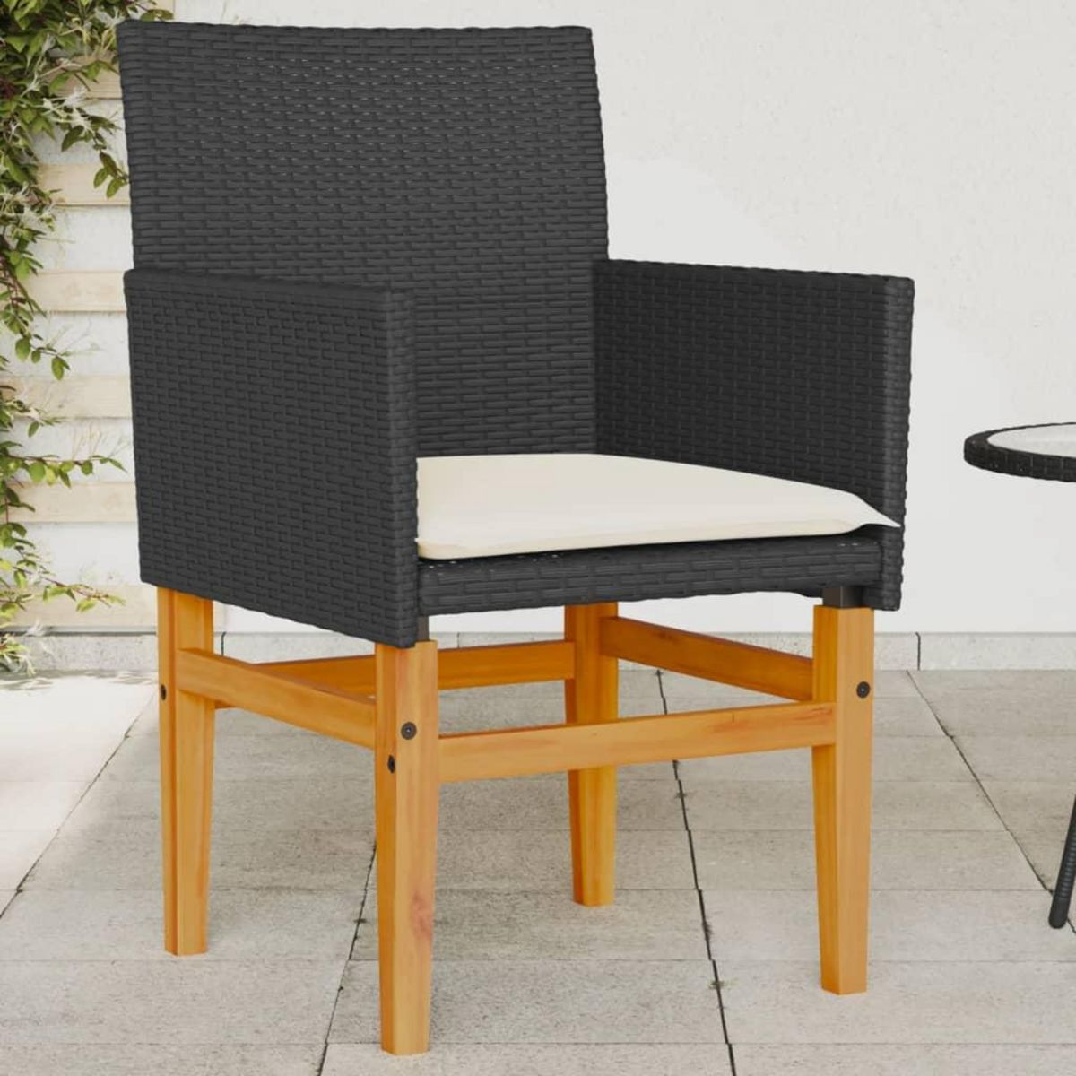VIDAXL Chaises de jardin coussins lot de 2 noir resine tressee et bois