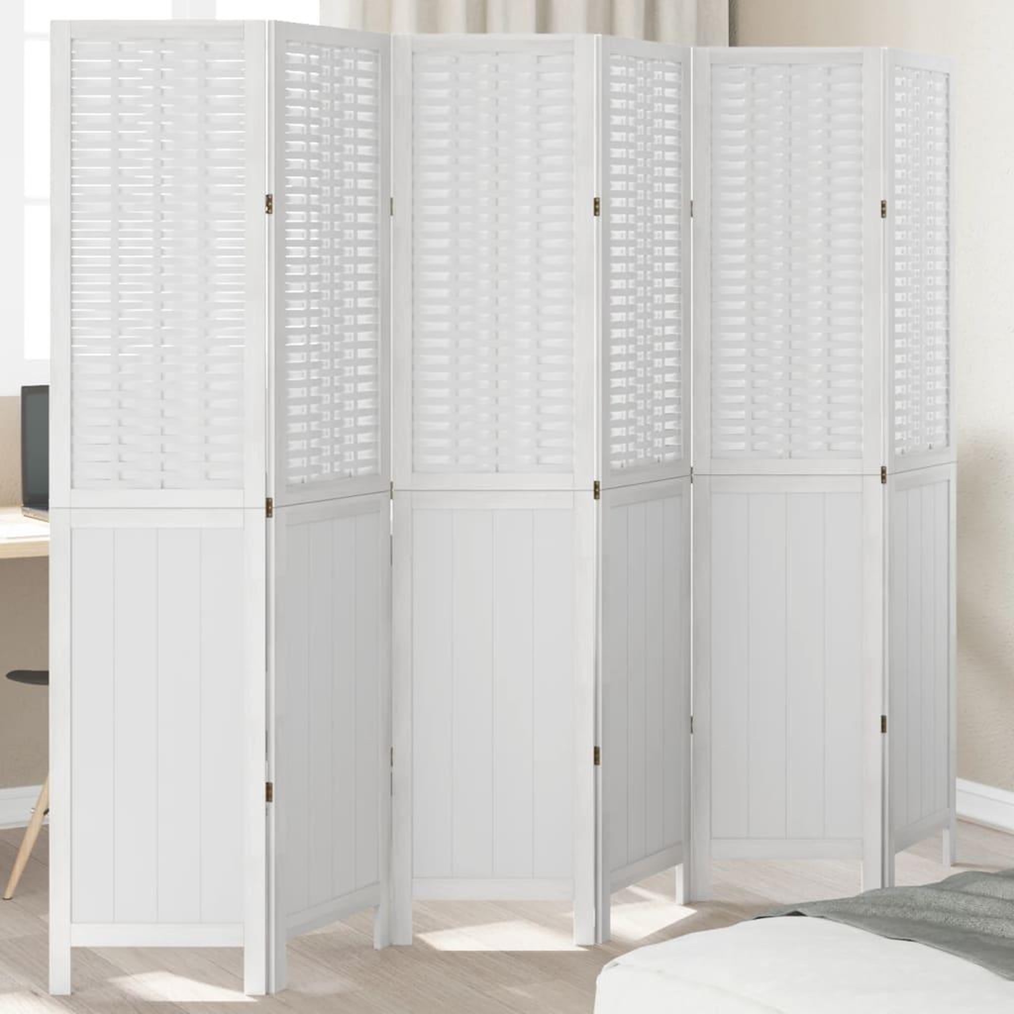 VIDAXL Cloison de separation 6 panneaux blanc bois de paulownia massif
