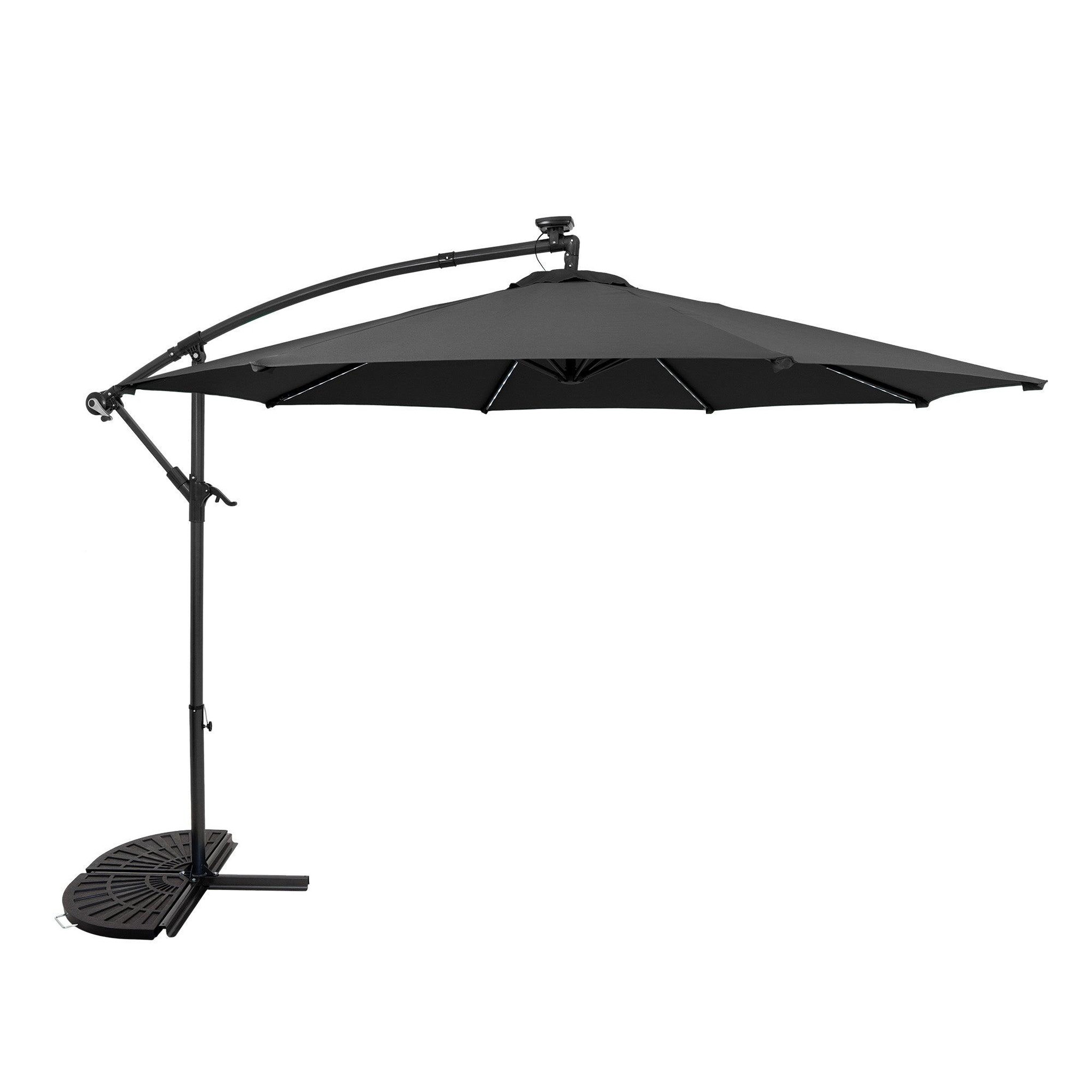 Voir la diapositive 1 : Monster Parasol Banane à Mât Déporté à LED 3 m & 2 Pieds en Éventail