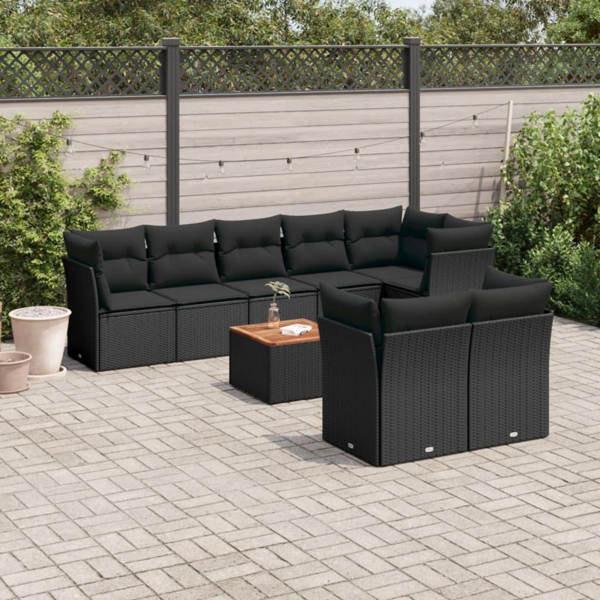 VIDAXL Salon de jardin 9 pcs avec coussins noir resine tressee