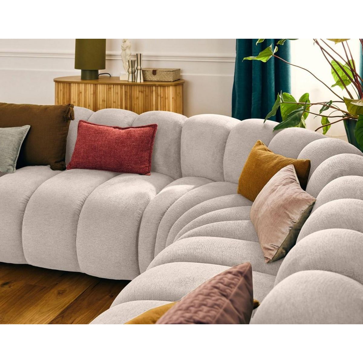 LISA DESIGN Debbie - canapé modulable d'angle gauche 5 places en tissu texturé