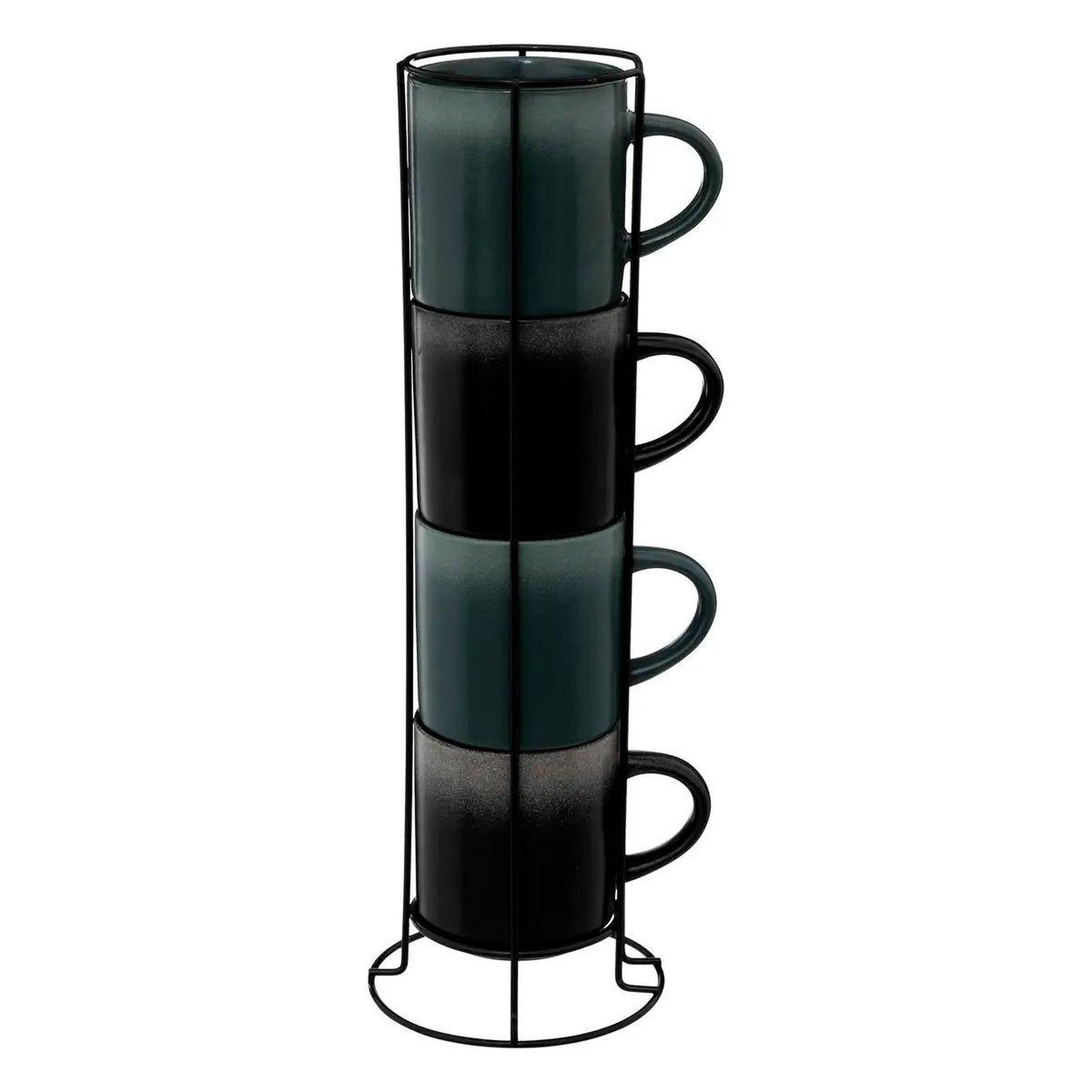 Voir la diapositive 1 : SECRET DE GOURMET Lot de 4 mugs sur rack  chope  28cl noir & vert